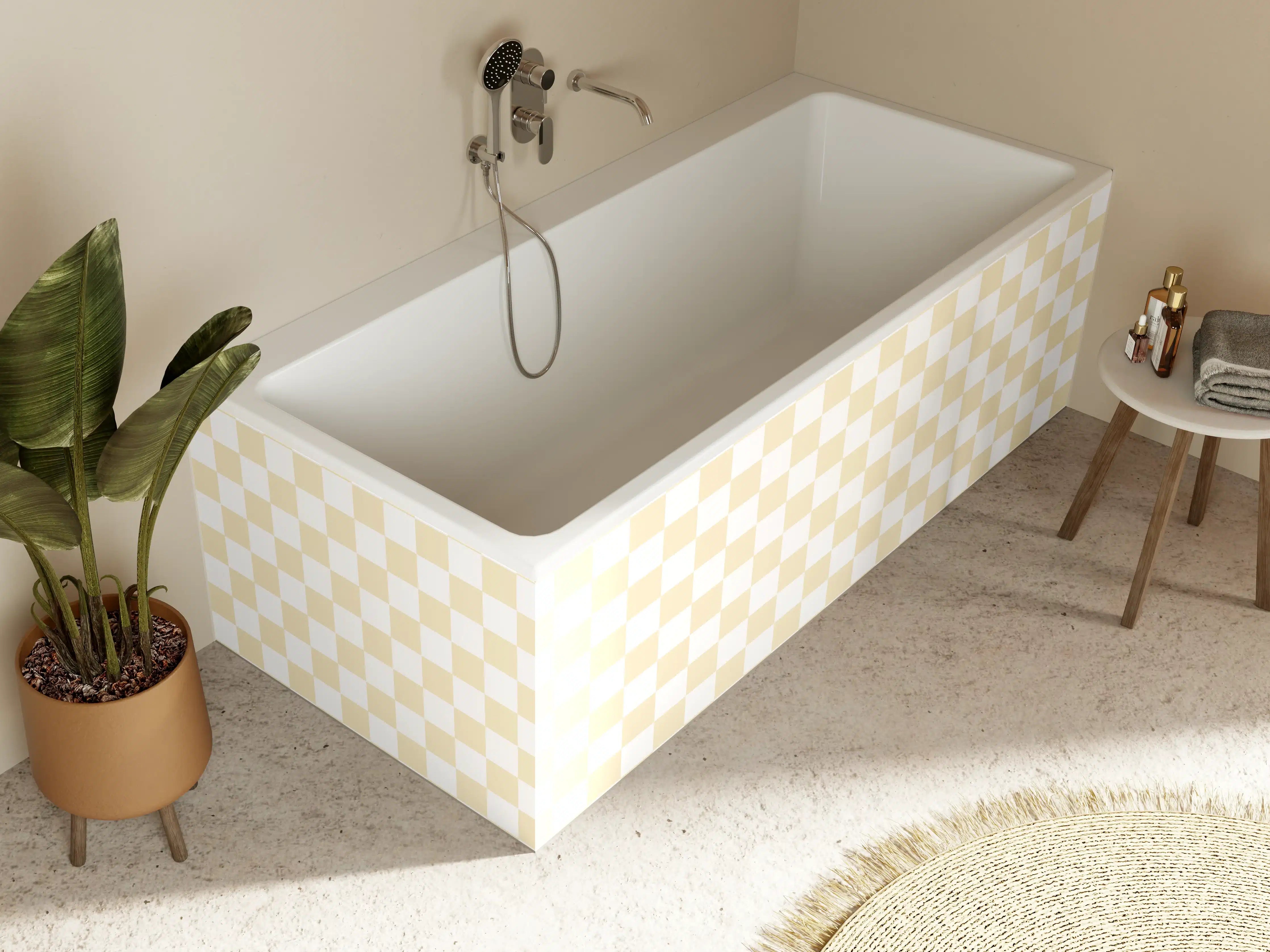 Badewannen-Rückwand - Helles, warmes Muster in Beige und Cremefarben