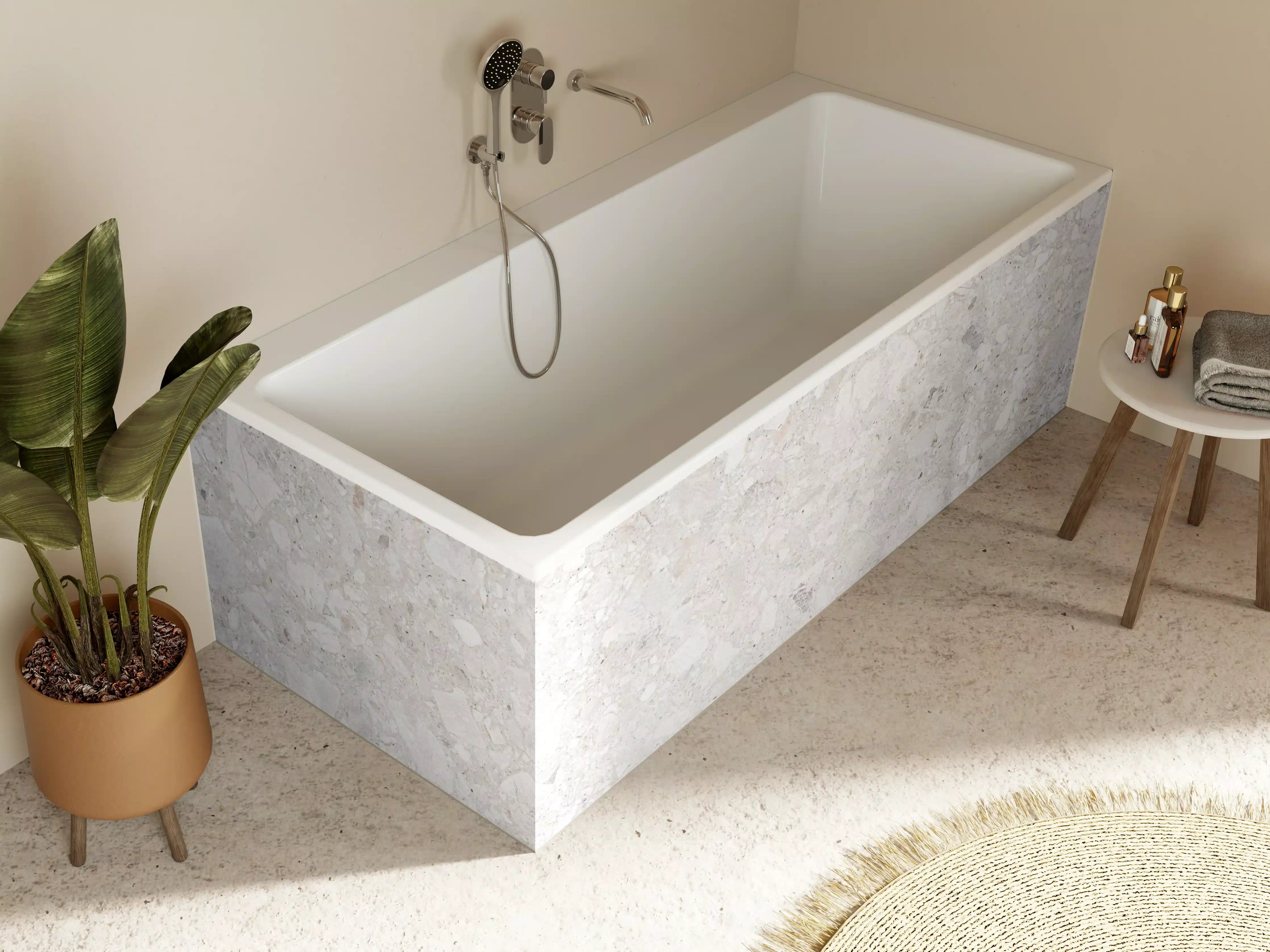 Badewannen-Rückwand - Hellgraue Betonoptik mit feiner Struktur