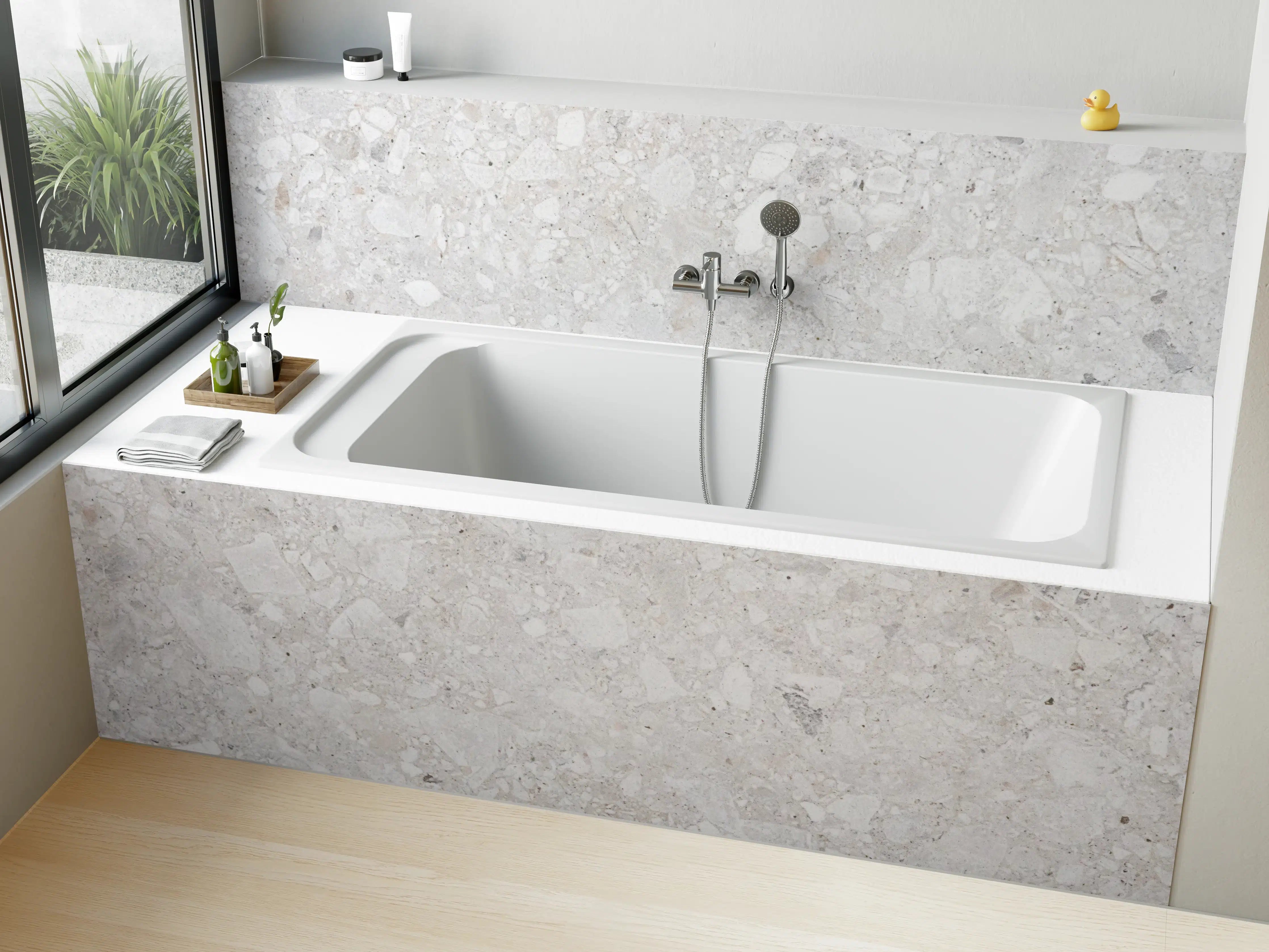 Badewannen-Rückwand - Hellgraue Betonoptik mit feiner Struktur