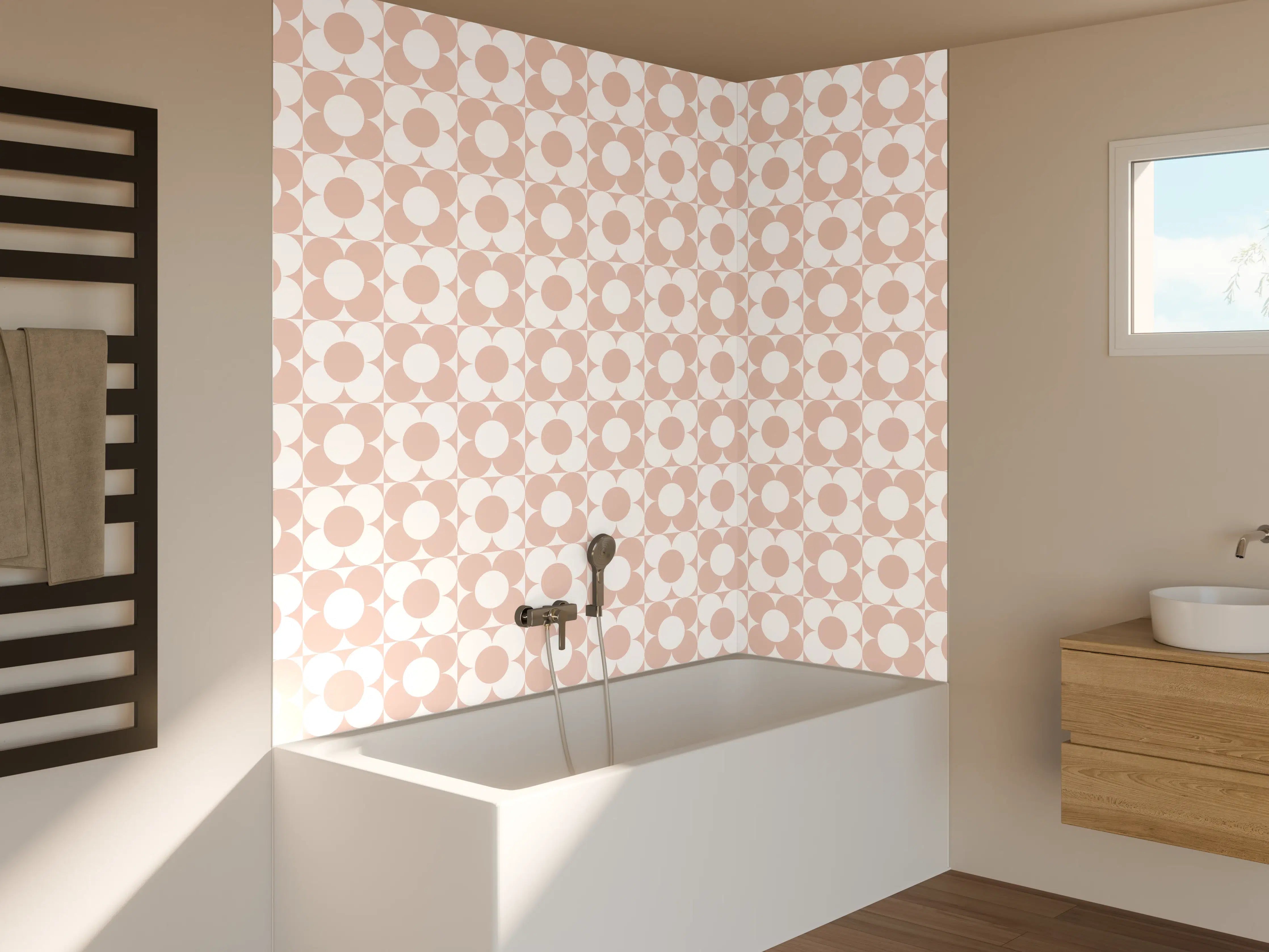Badewannen-Rückwand - Hellrosa geometrische Muster mit sanften Tönen