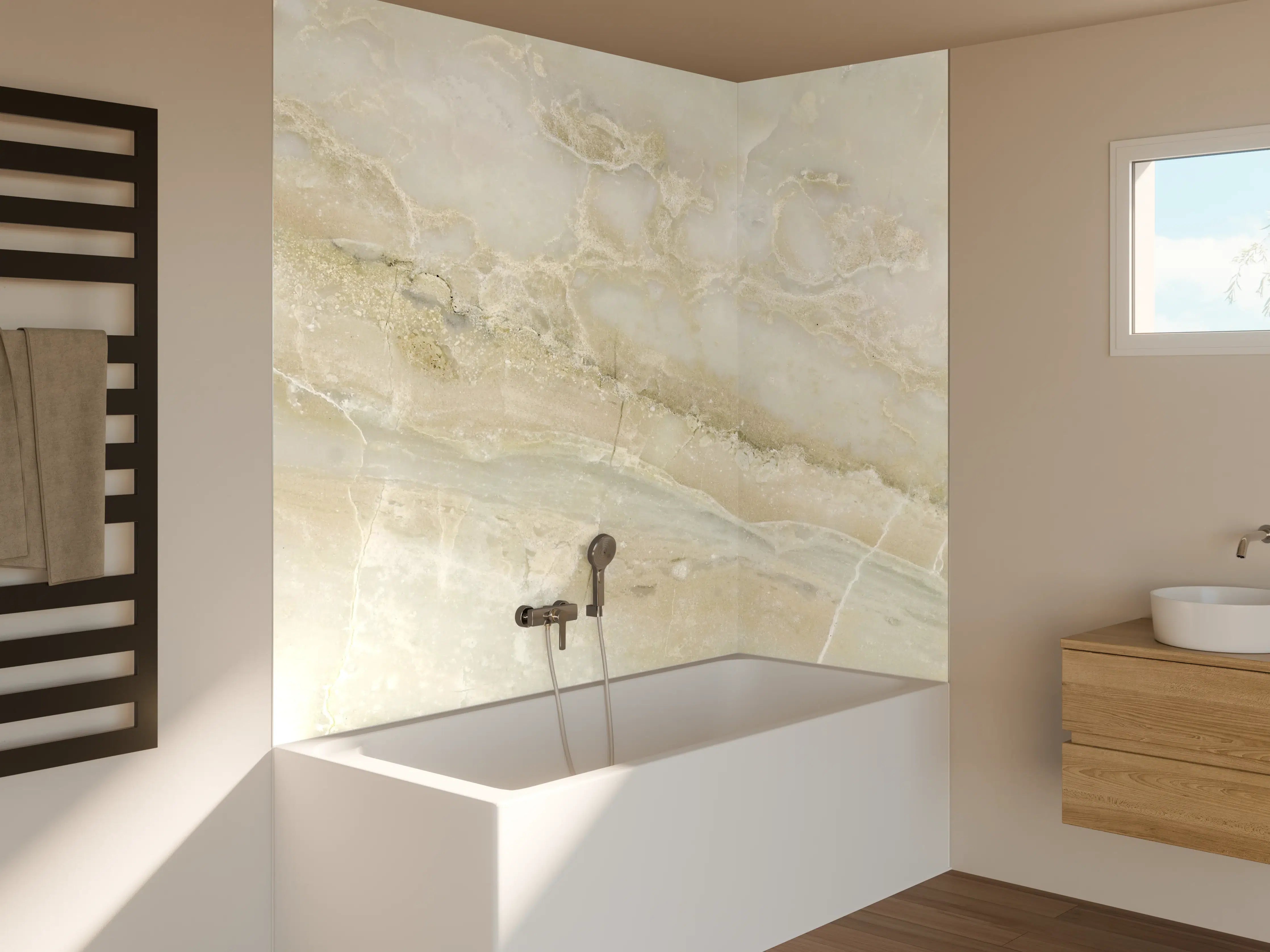 Badewannen-Rückwand - Hellweißer Marmor
