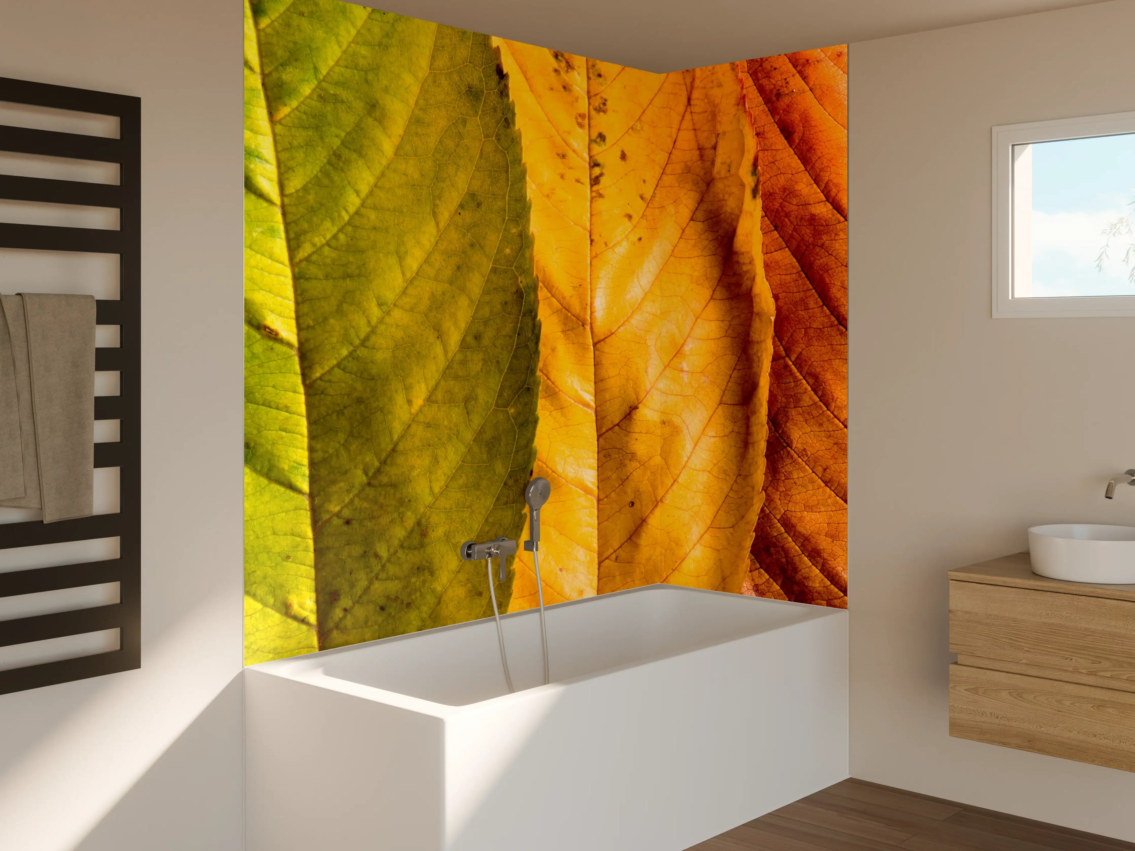 Badewannen-Rückwand - Herbstlaub Komposition