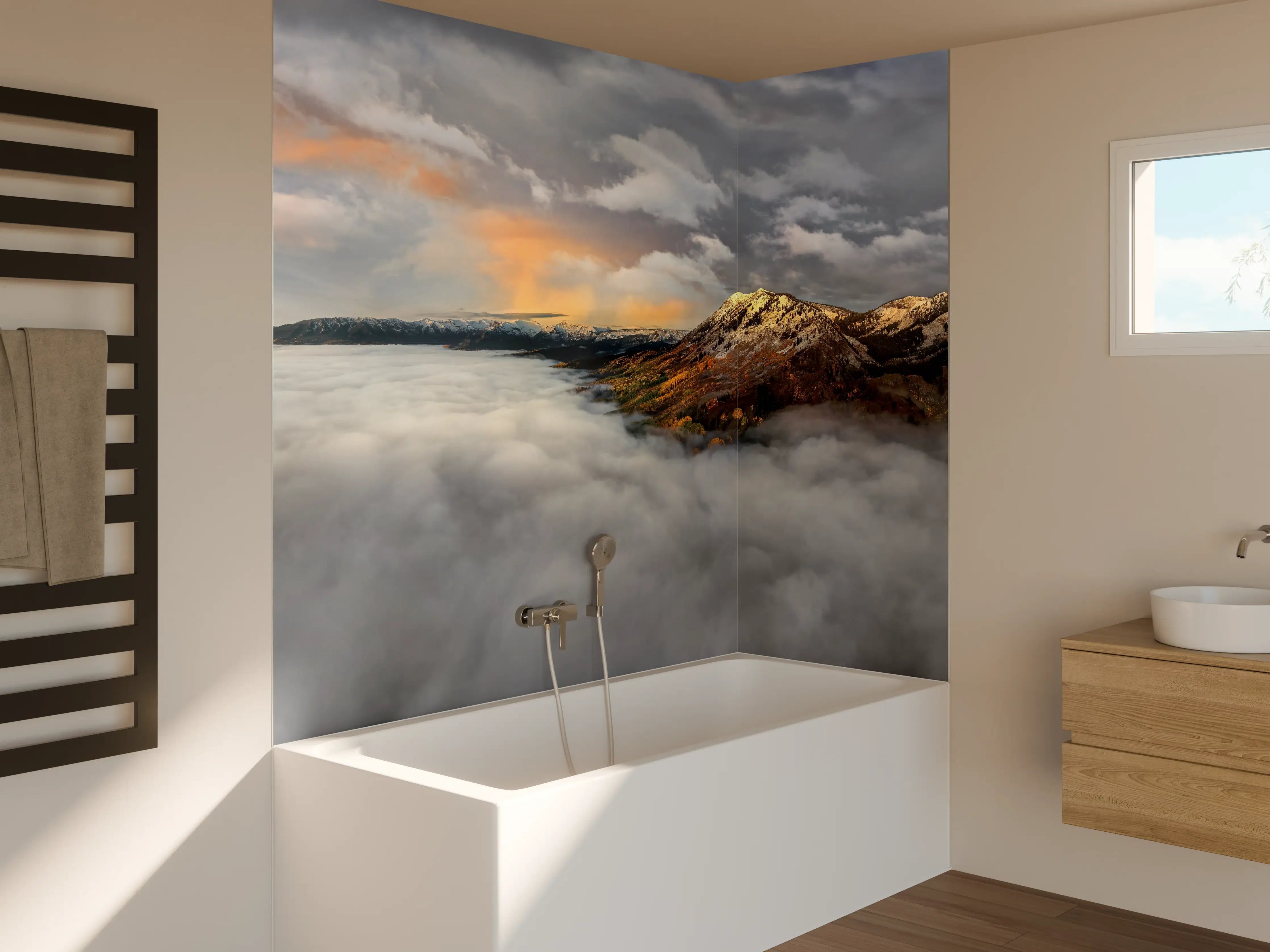 Badewannen-Rückwand - Herbstliche Berglandschaft Nebel