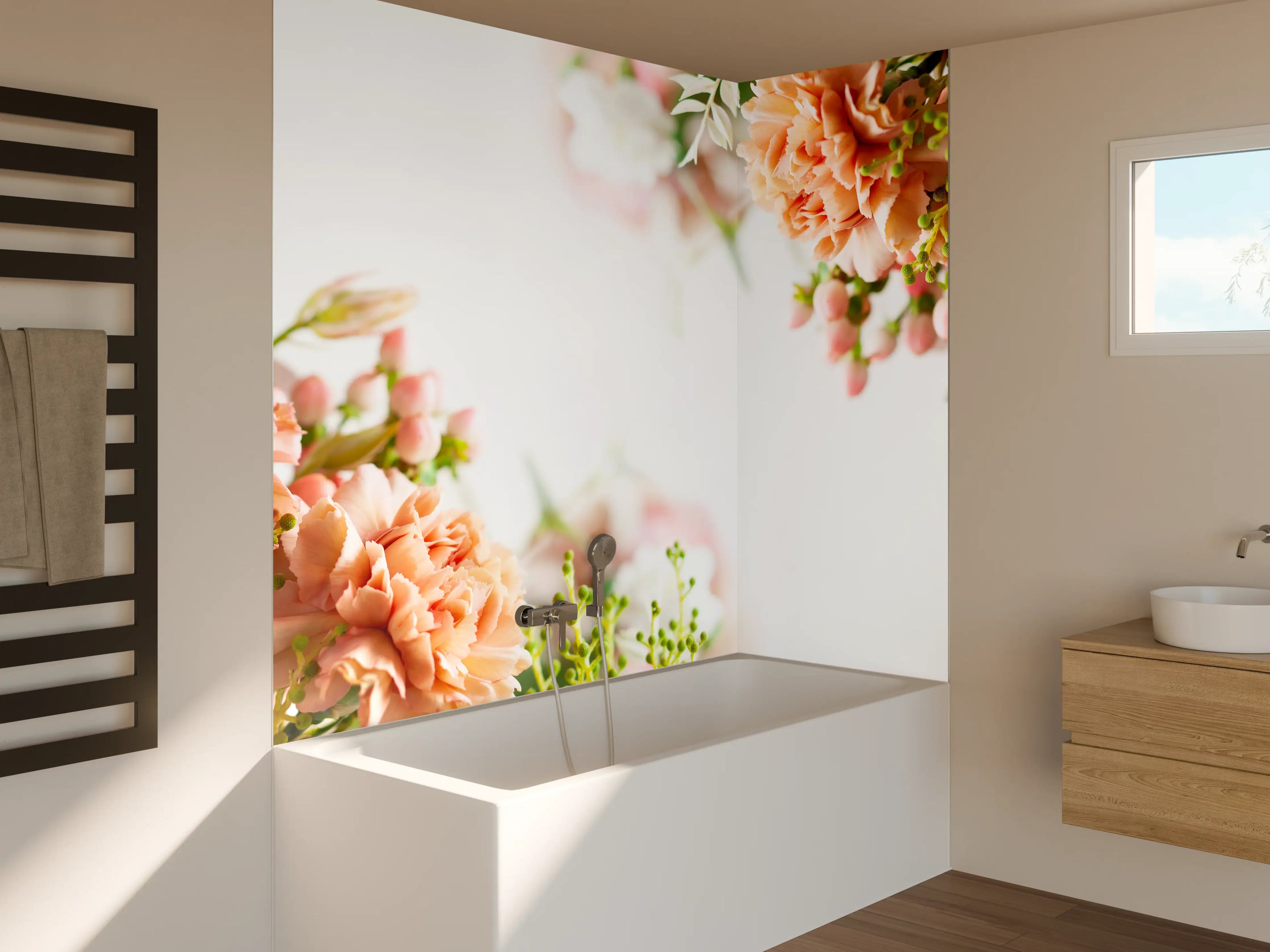 Badewannen-Rückwand - Herbstliche Blumenkomposition - Nahaufnahme