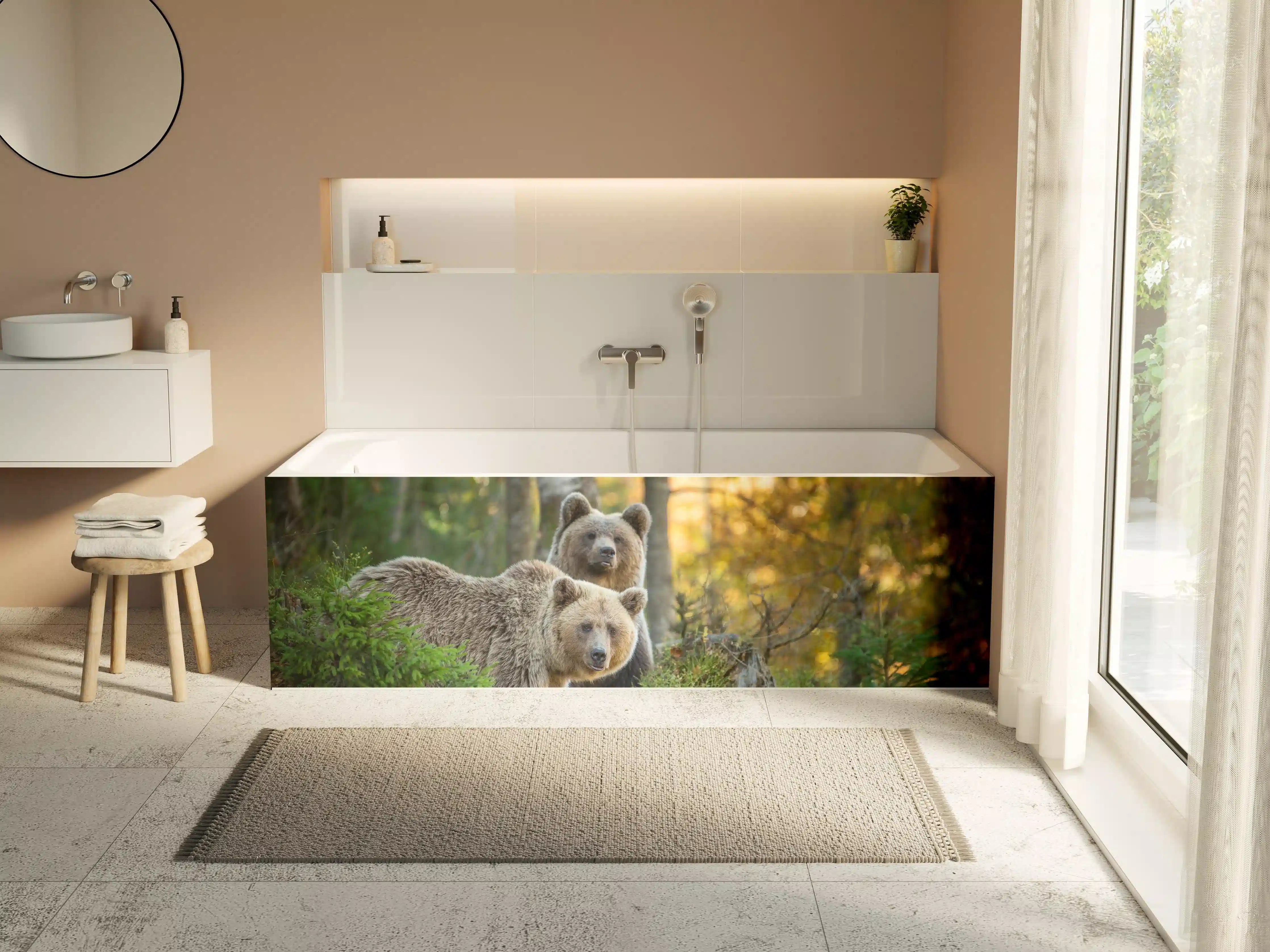 Badewannen-Rückwand - Herbstlicher Braunbär im Wald