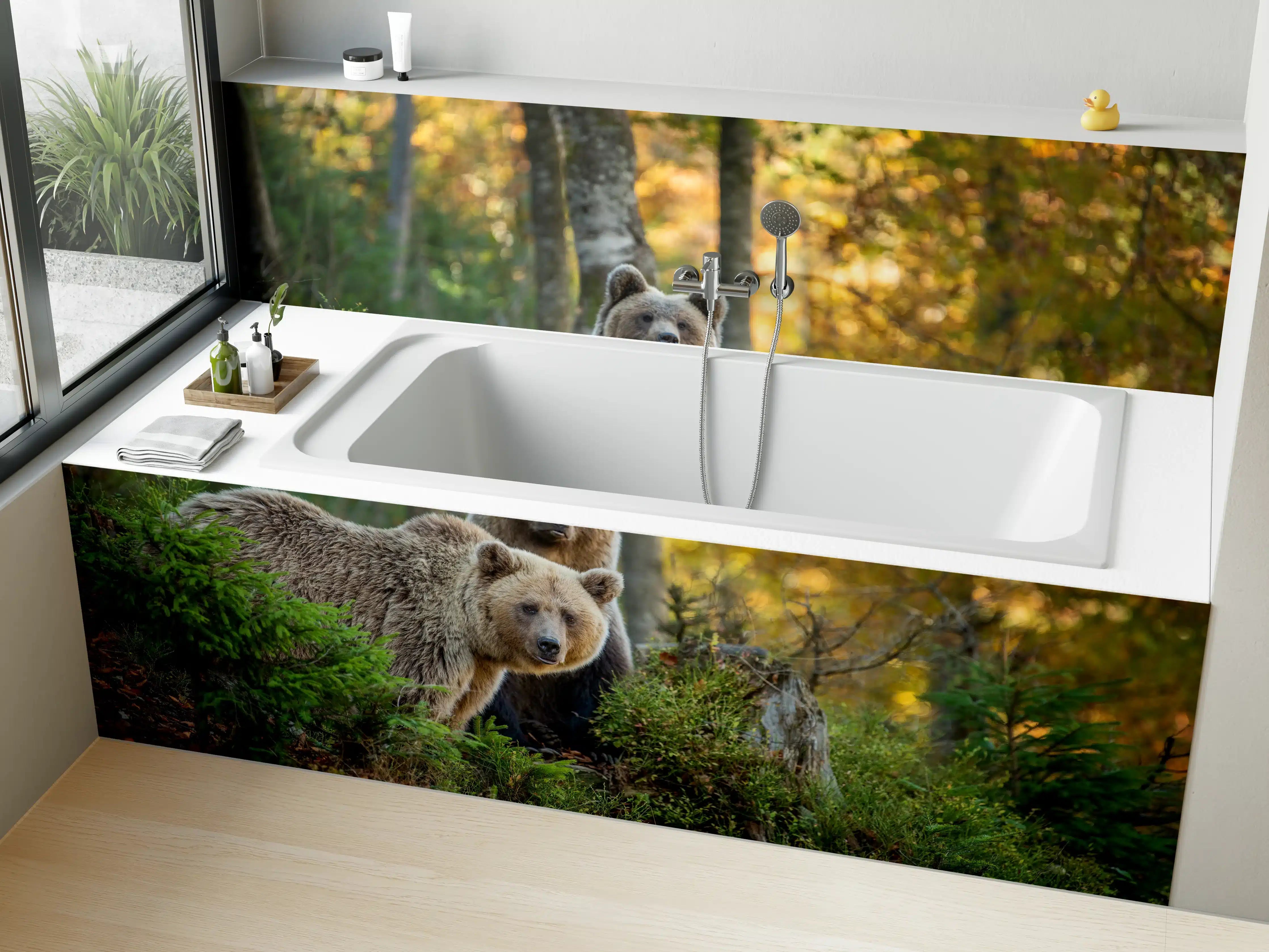 Badewannen-Rückwand - Herbstlicher Braunbär im Wald