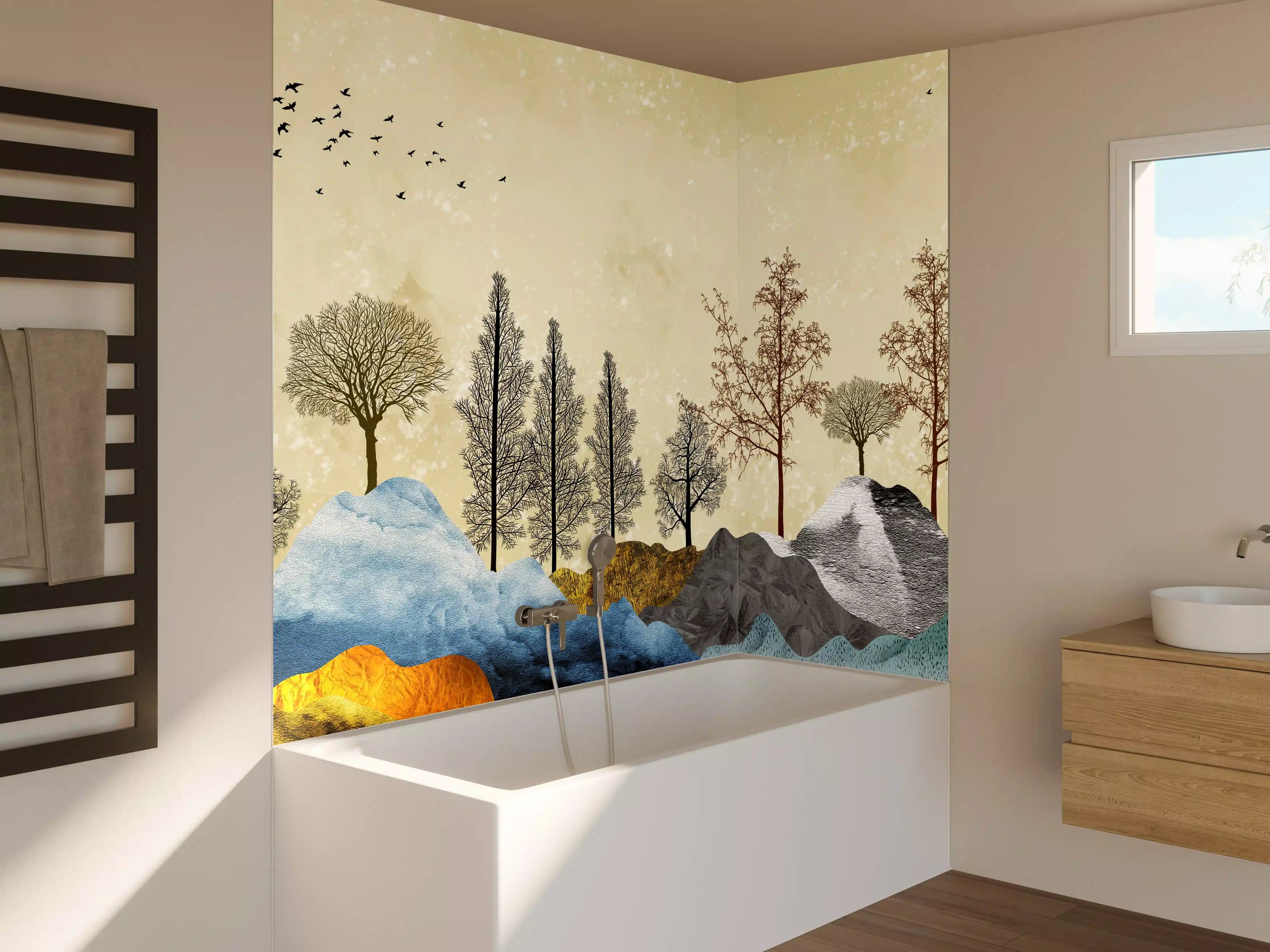 Badewannen-Rückwand - Herbstliches Gemälde