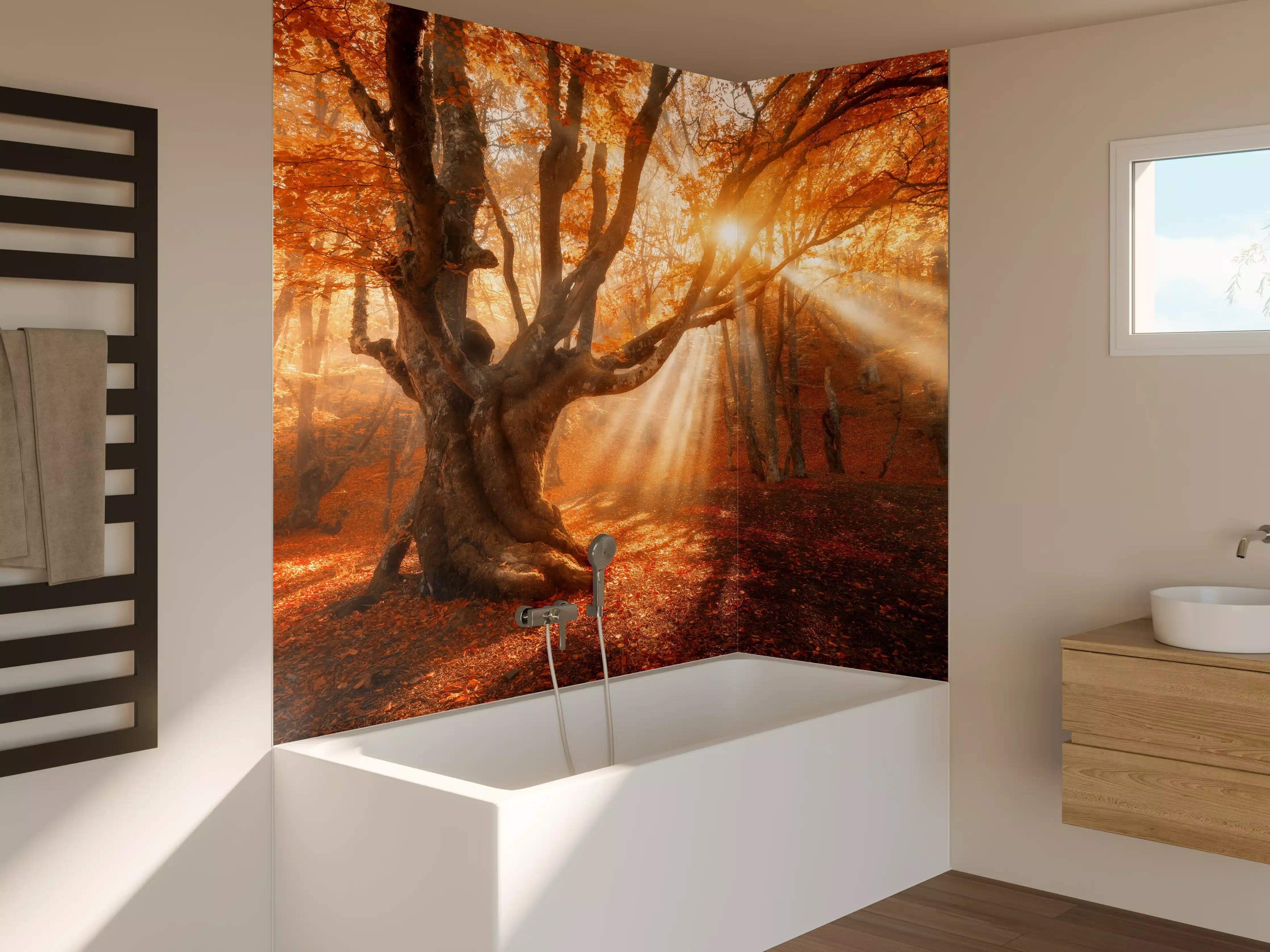 Badewannen-Rückwand - Herbstlicht im Wald