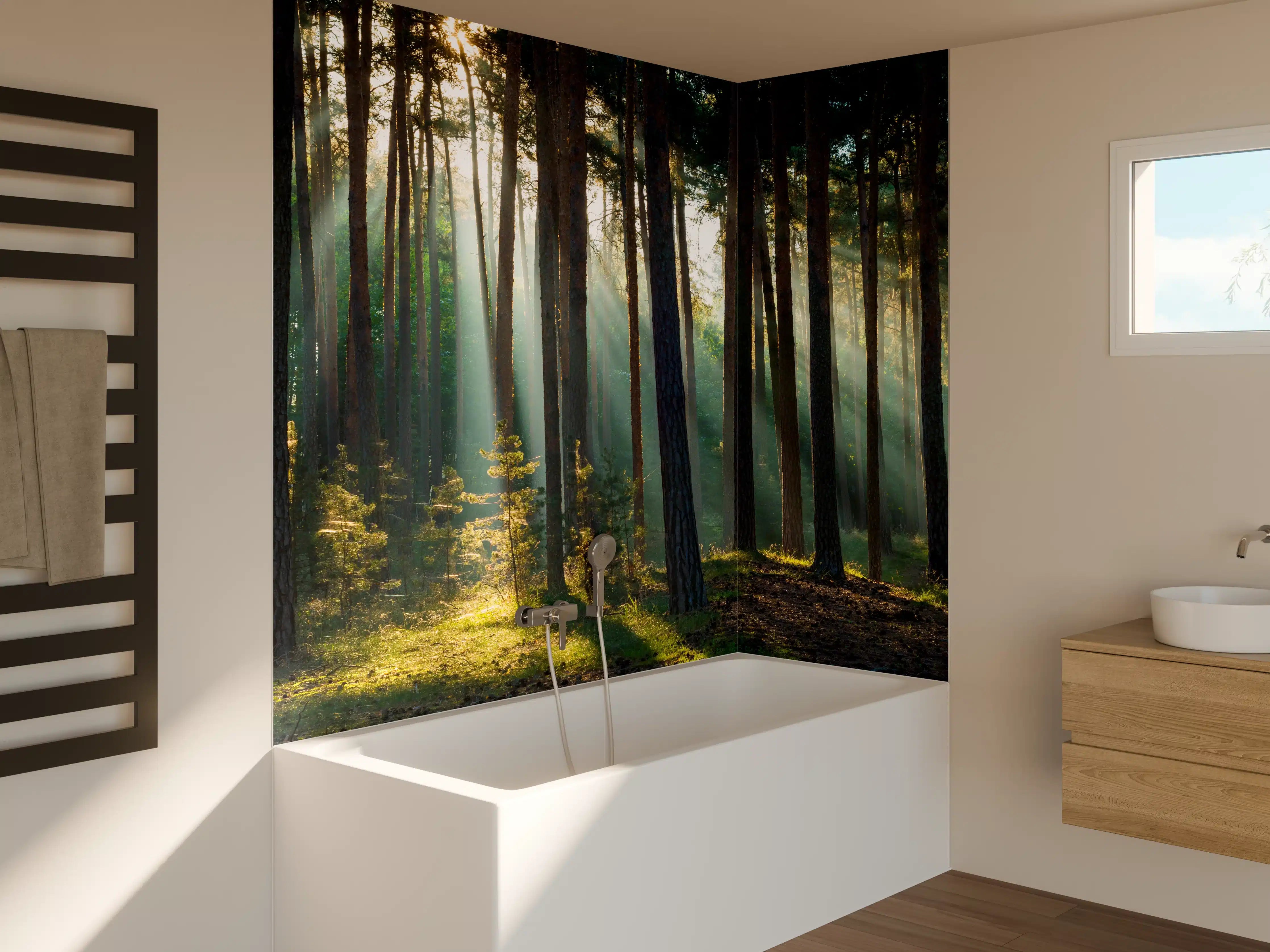 Badewannen-Rückwand - Herbstwald mit Sonnenstrahlen
