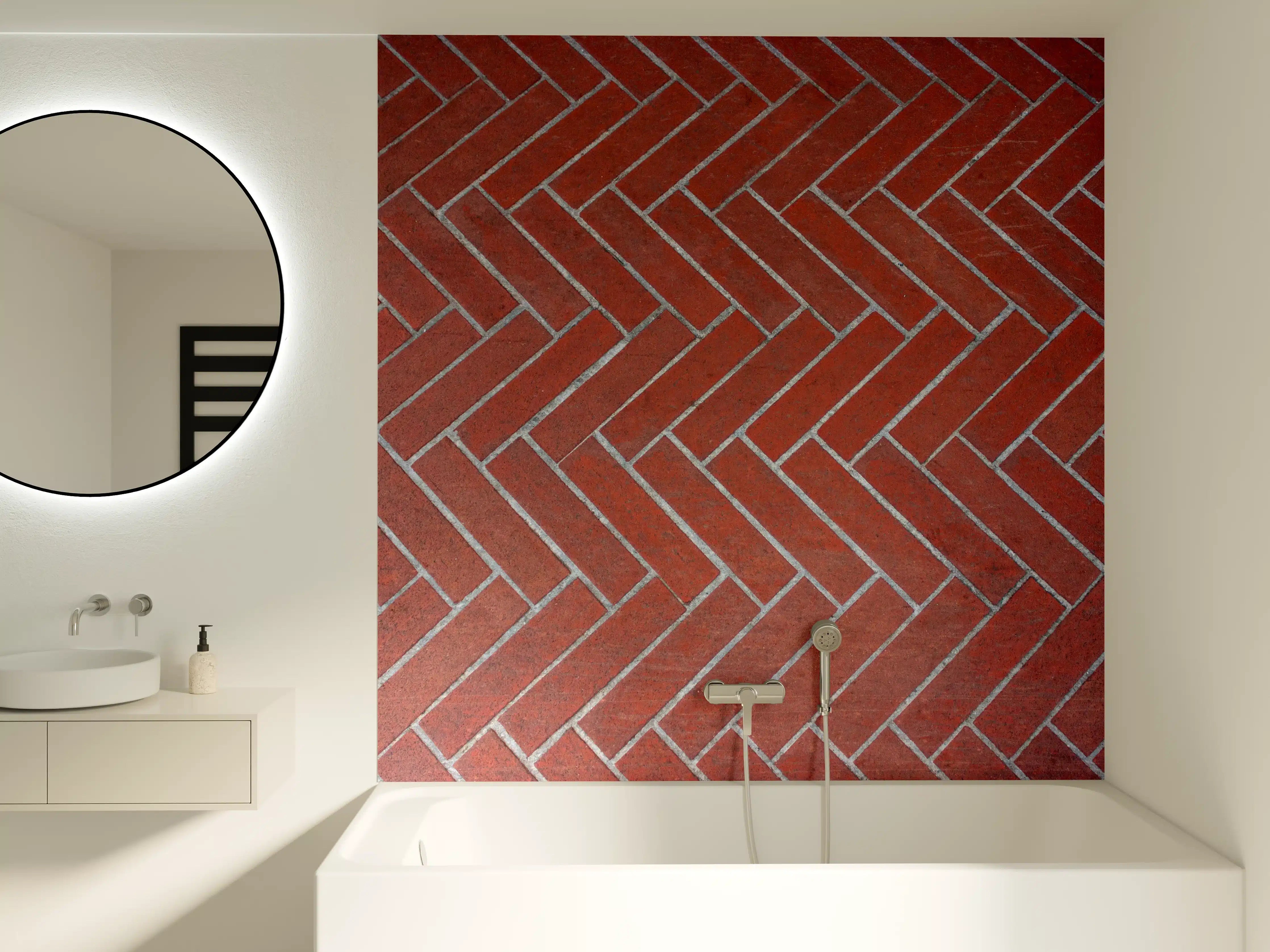 Badewannen-Rückwand - Herringbone Red Brick Pavers