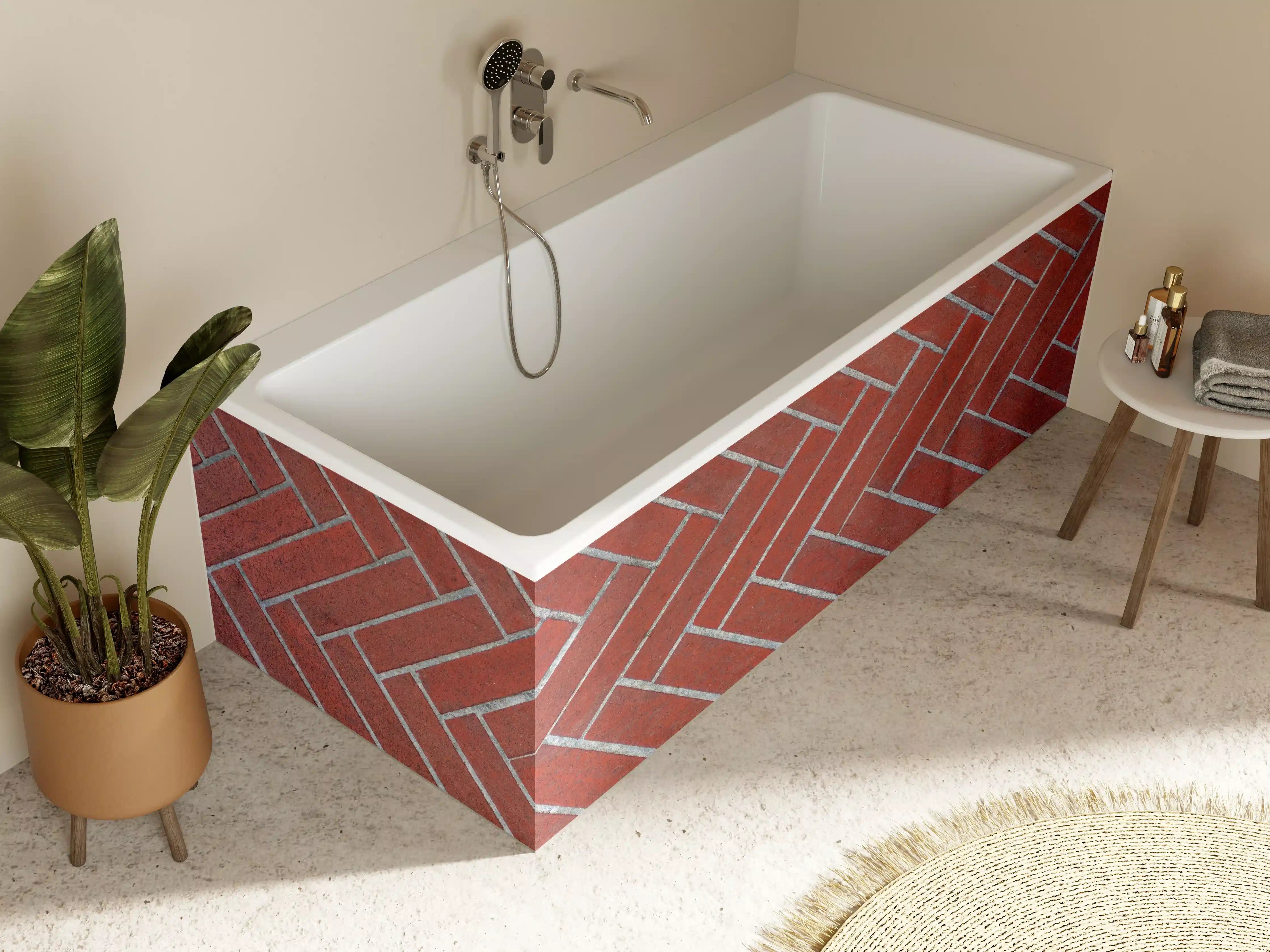 Badewannen-Rückwand - Herringbone Red Brick Pavers