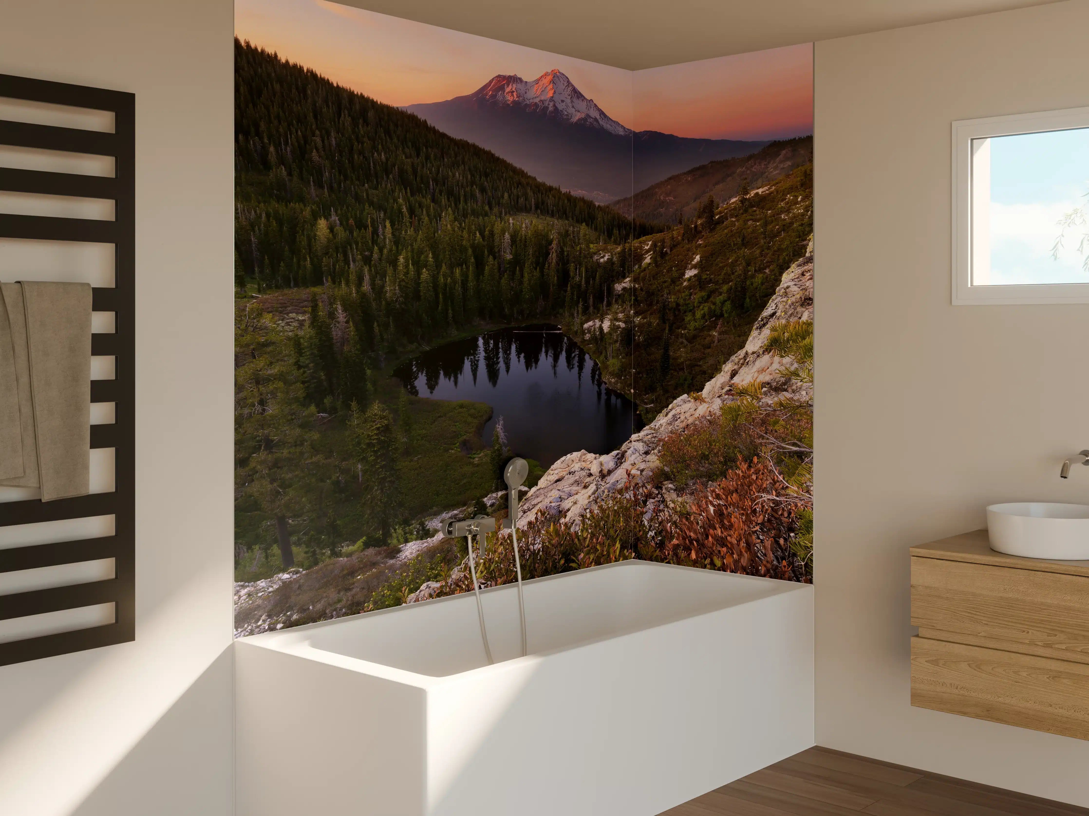 Badewannen-Rückwand - Herzsee Bergdämmerung