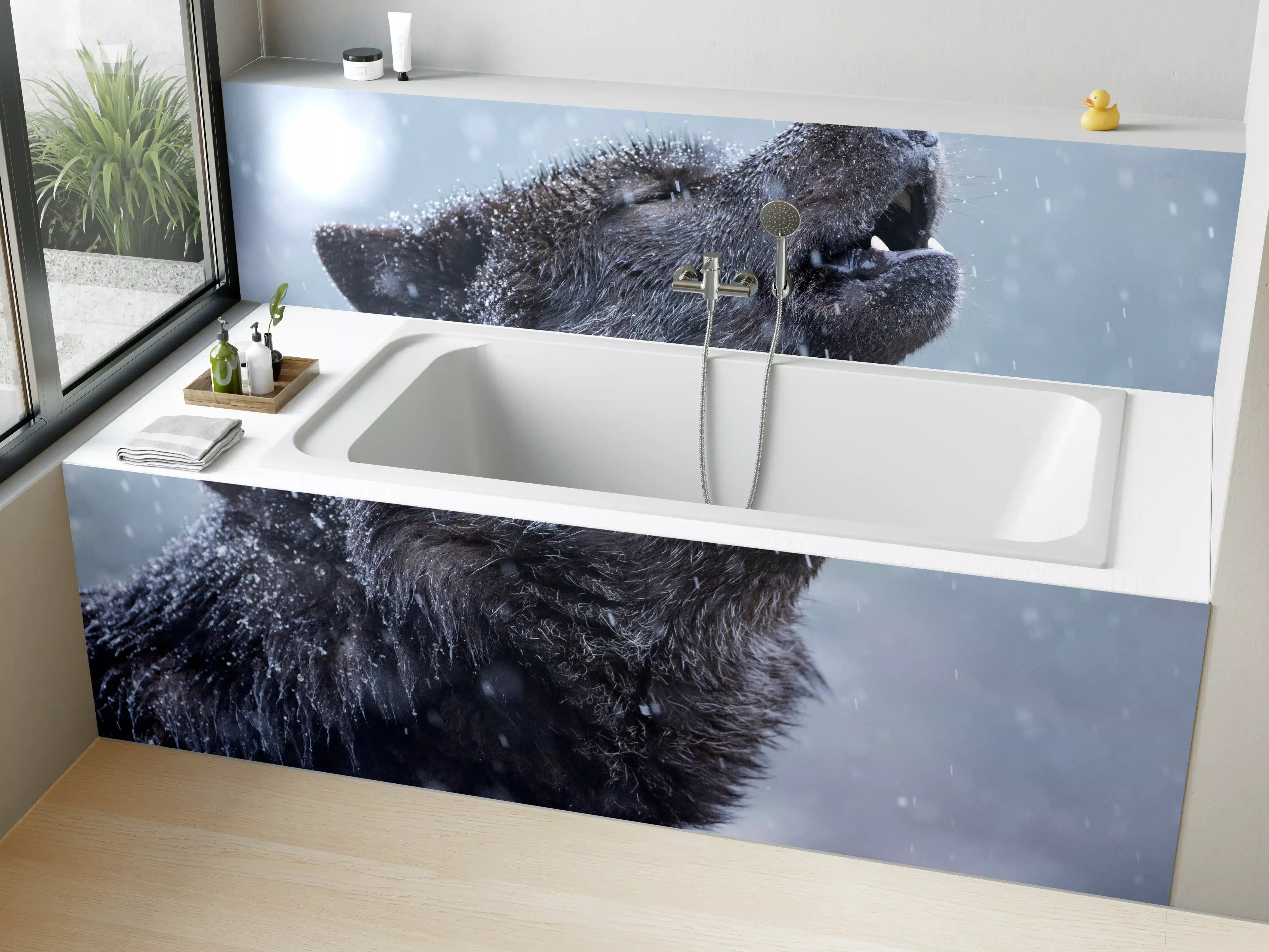 Badewannen-Rückwand - Heulender Wolf im Winter