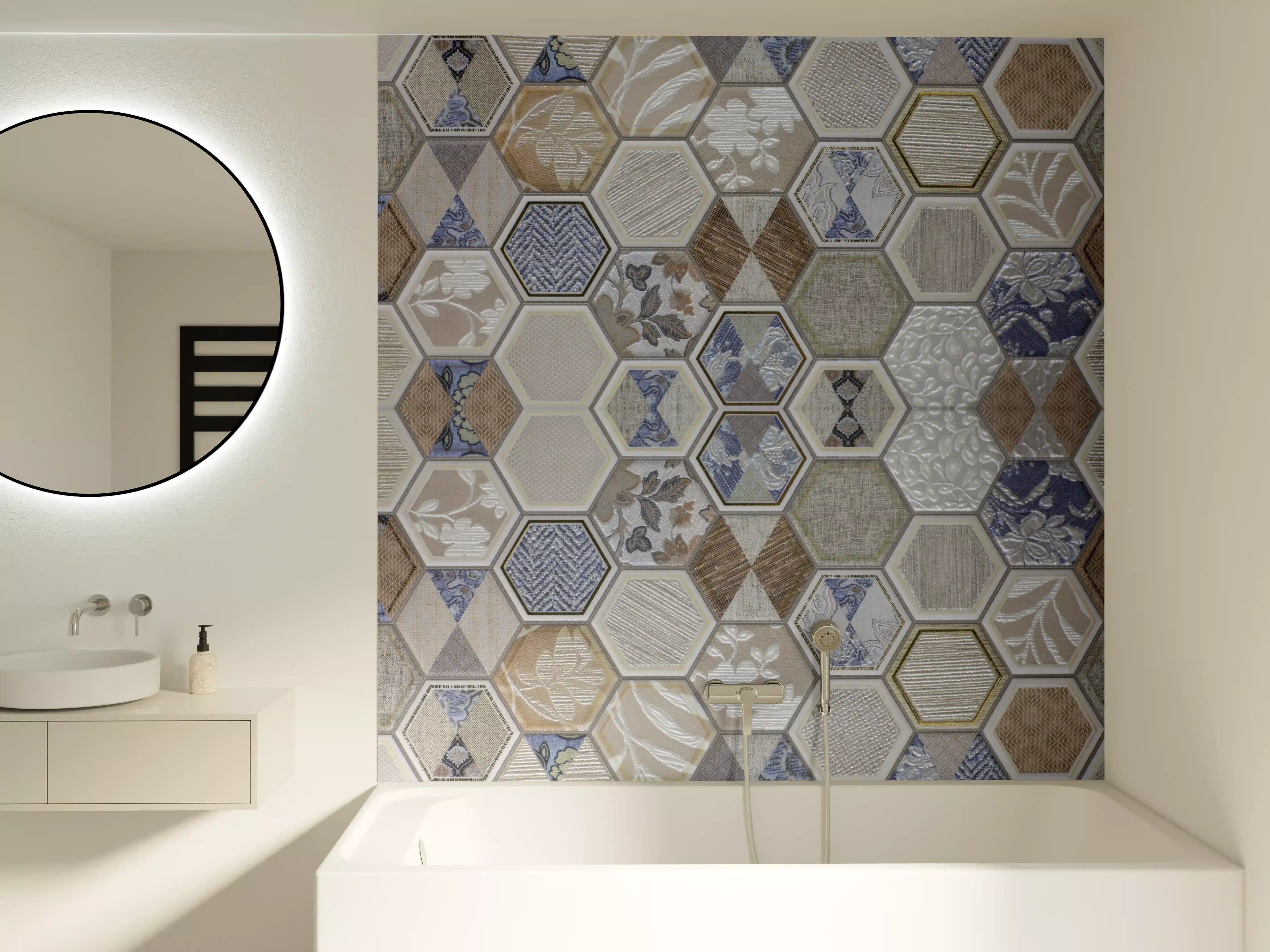 Badewannen-Rückwand - Hexagon Fliesenmuster Bunt