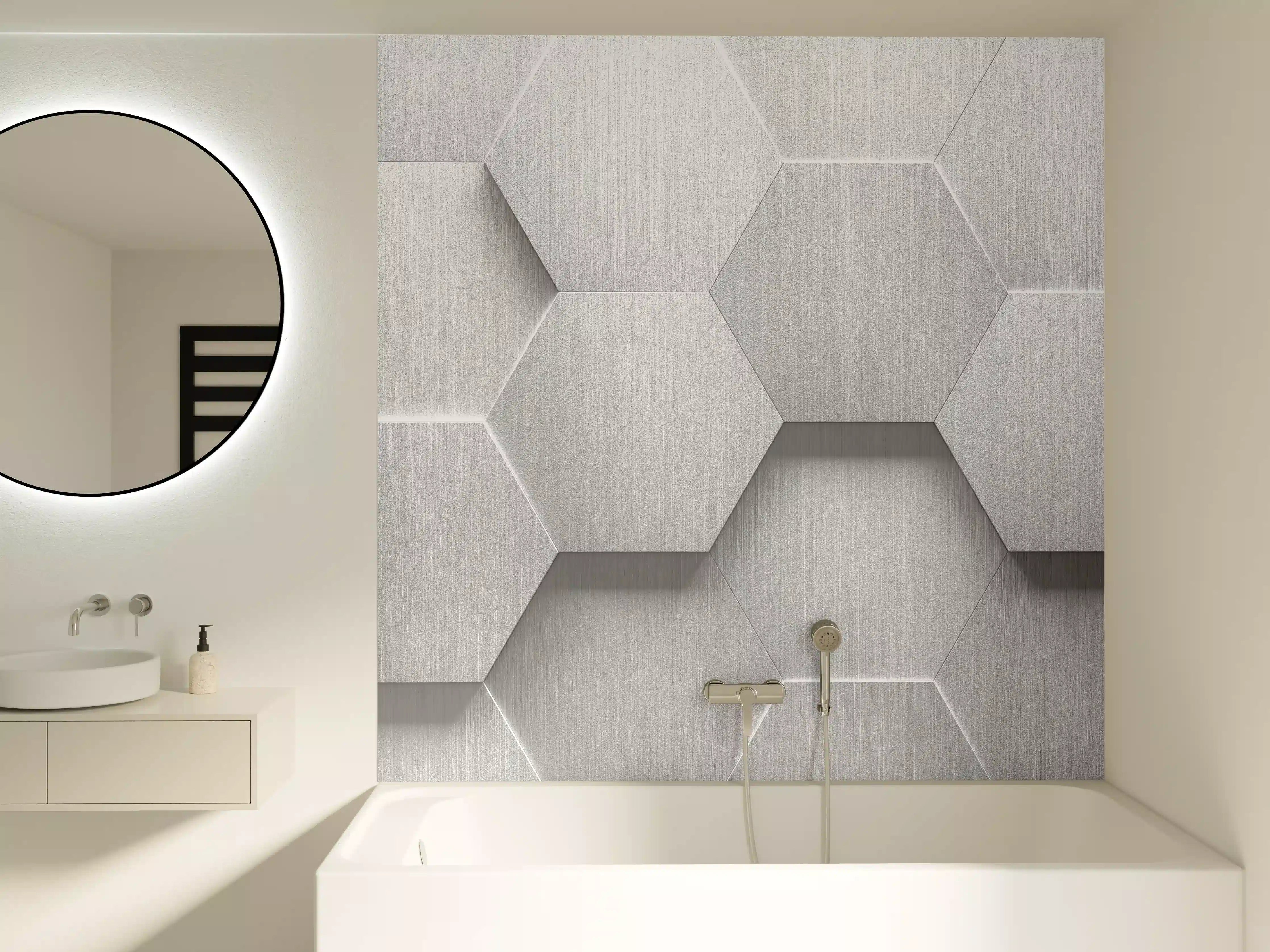 Badewannen-Rückwand - Hexagon Metallstruktur Grau-Weiß