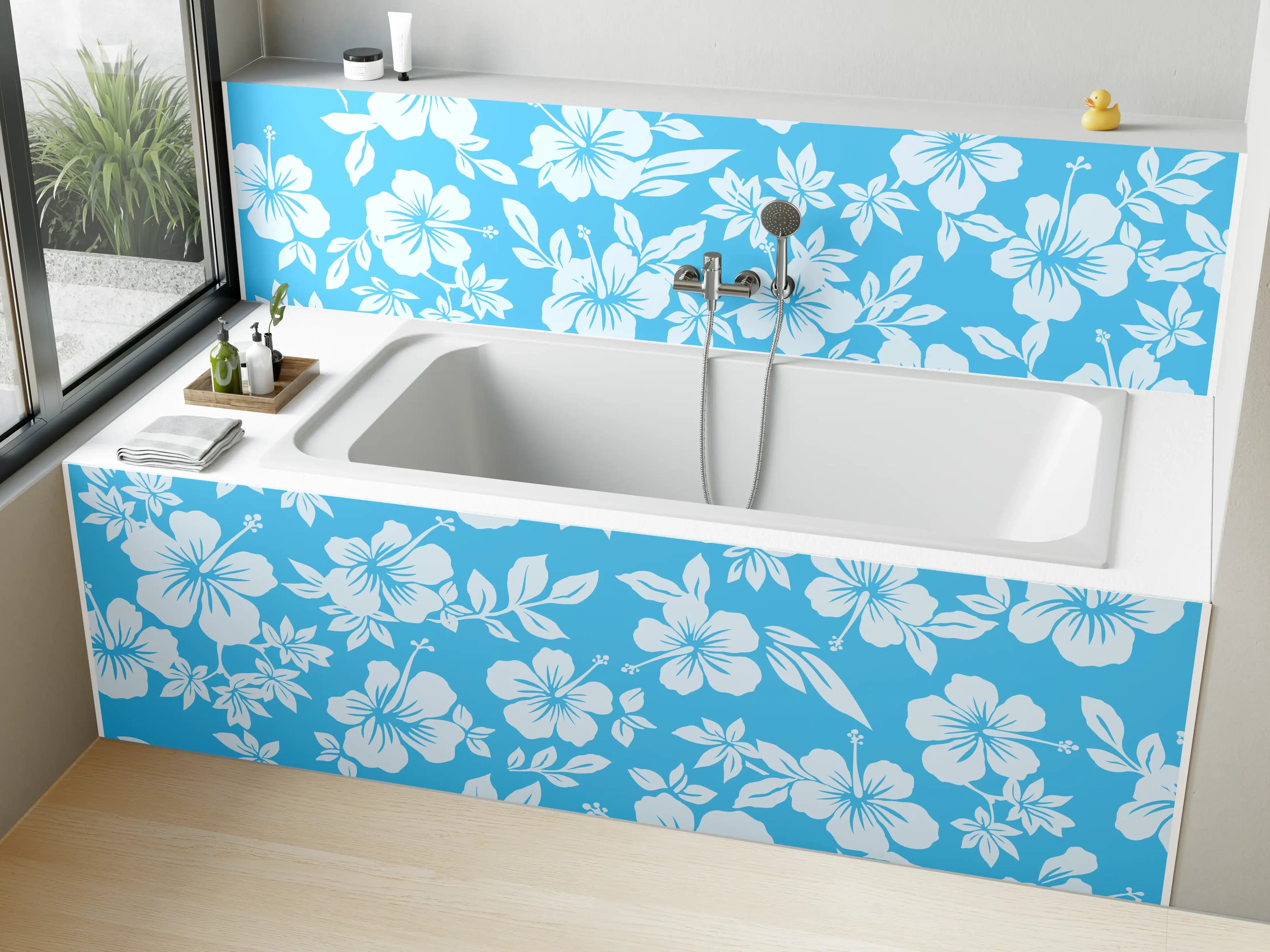 Badewannen-Rückwand - Hibiskus-Muster Hellblau