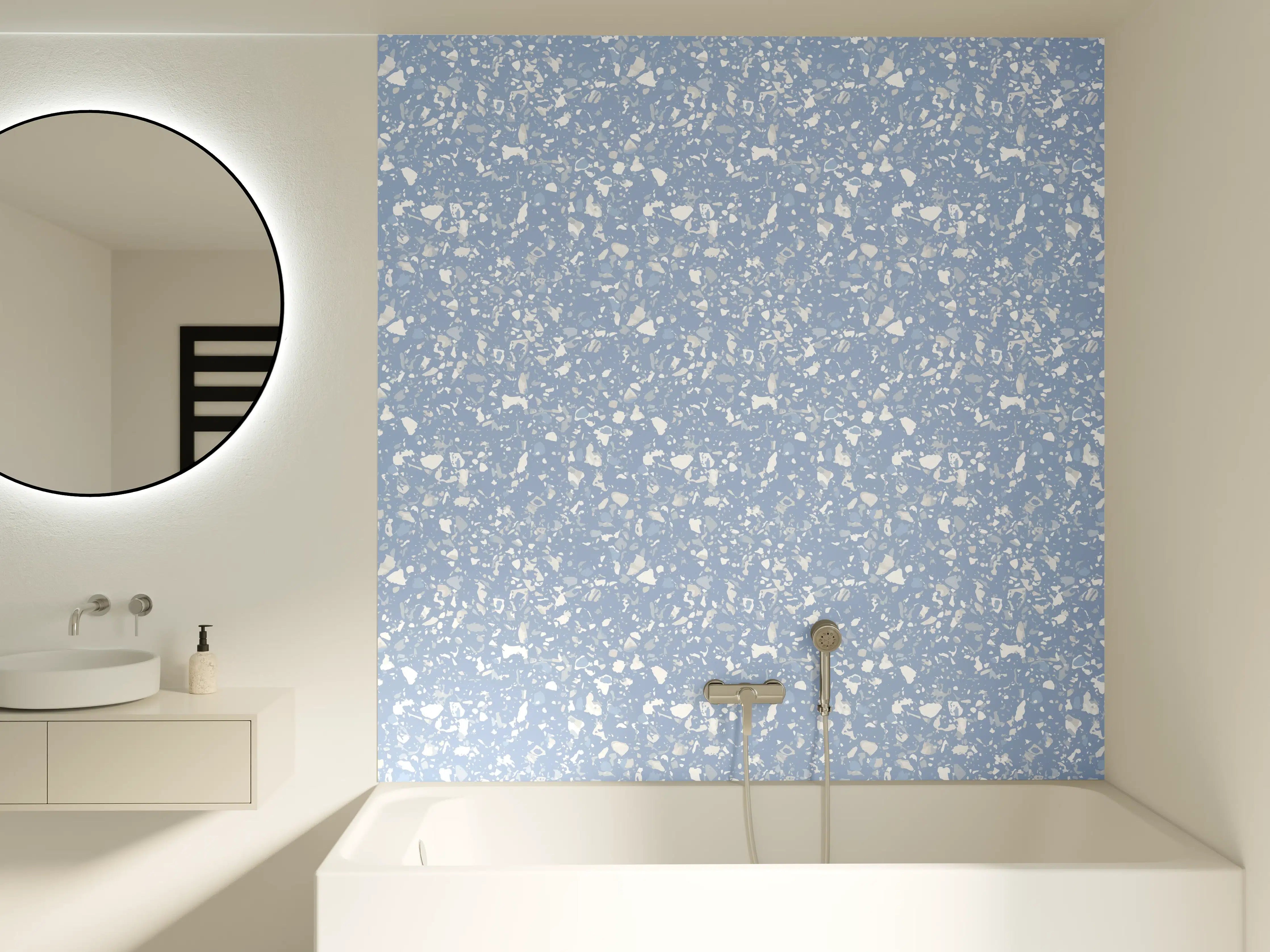 Badewannen-Rückwand - Himmel mit Schneefall in Blau und Weiß