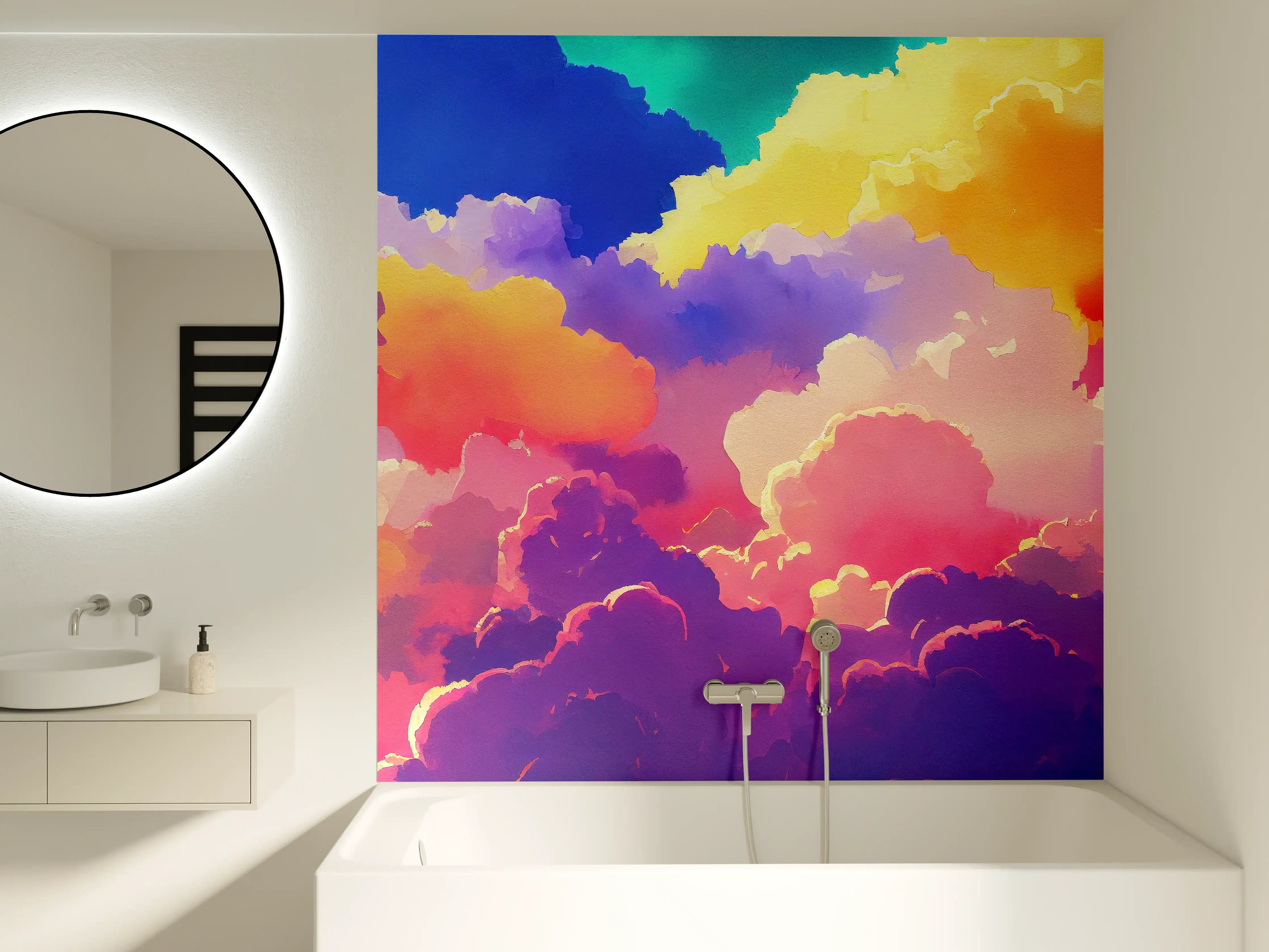 Badewannen-Rückwand - Himmel mit Wolken. Aquarell Illustration von farbigen Wolken.