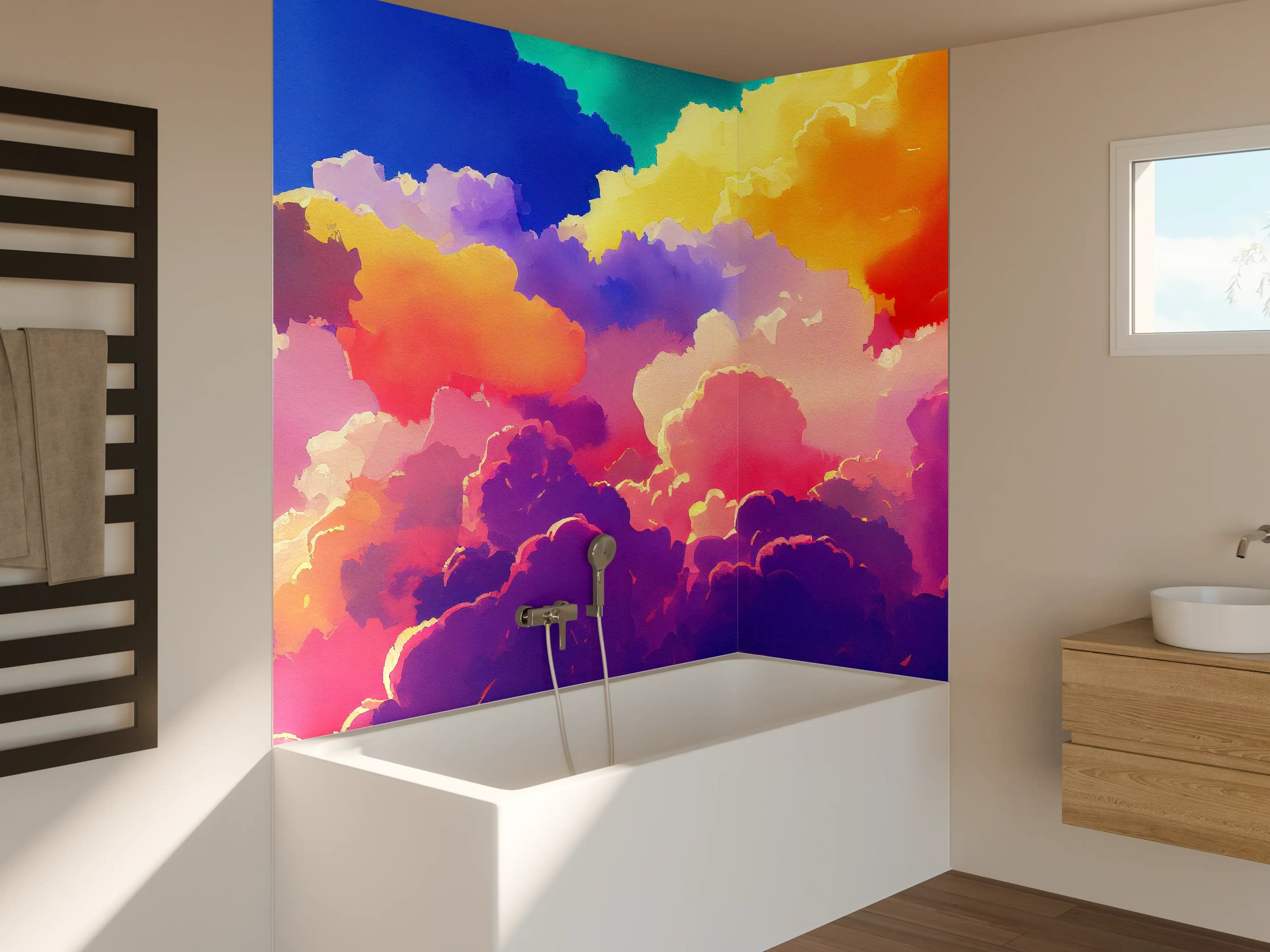 Badewannen-Rückwand - Himmel mit Wolken. Aquarell Illustration von farbigen Wolken.