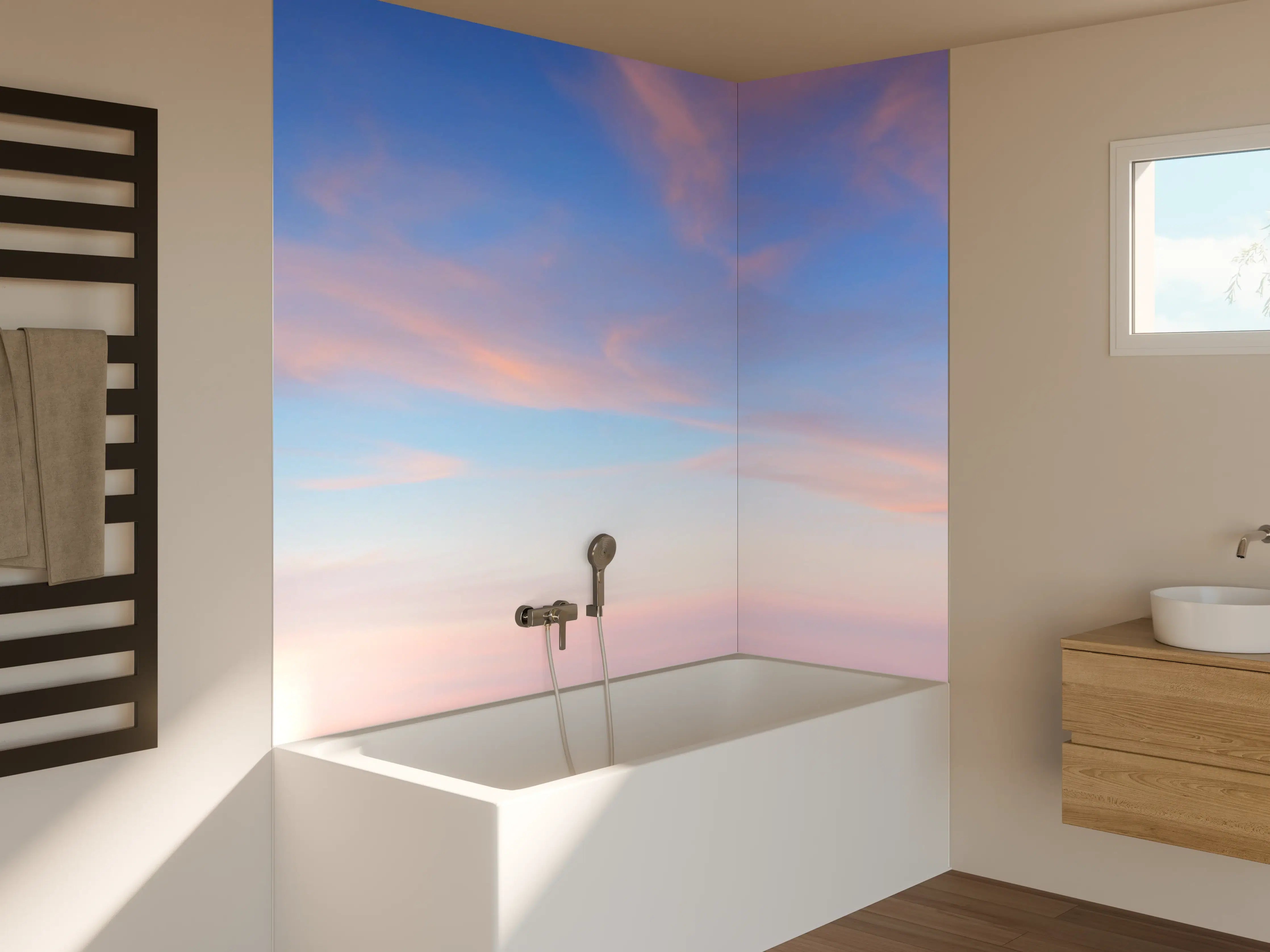 Badewannen-Rückwand - Himmel mit zarten Wolken und sanften Farben