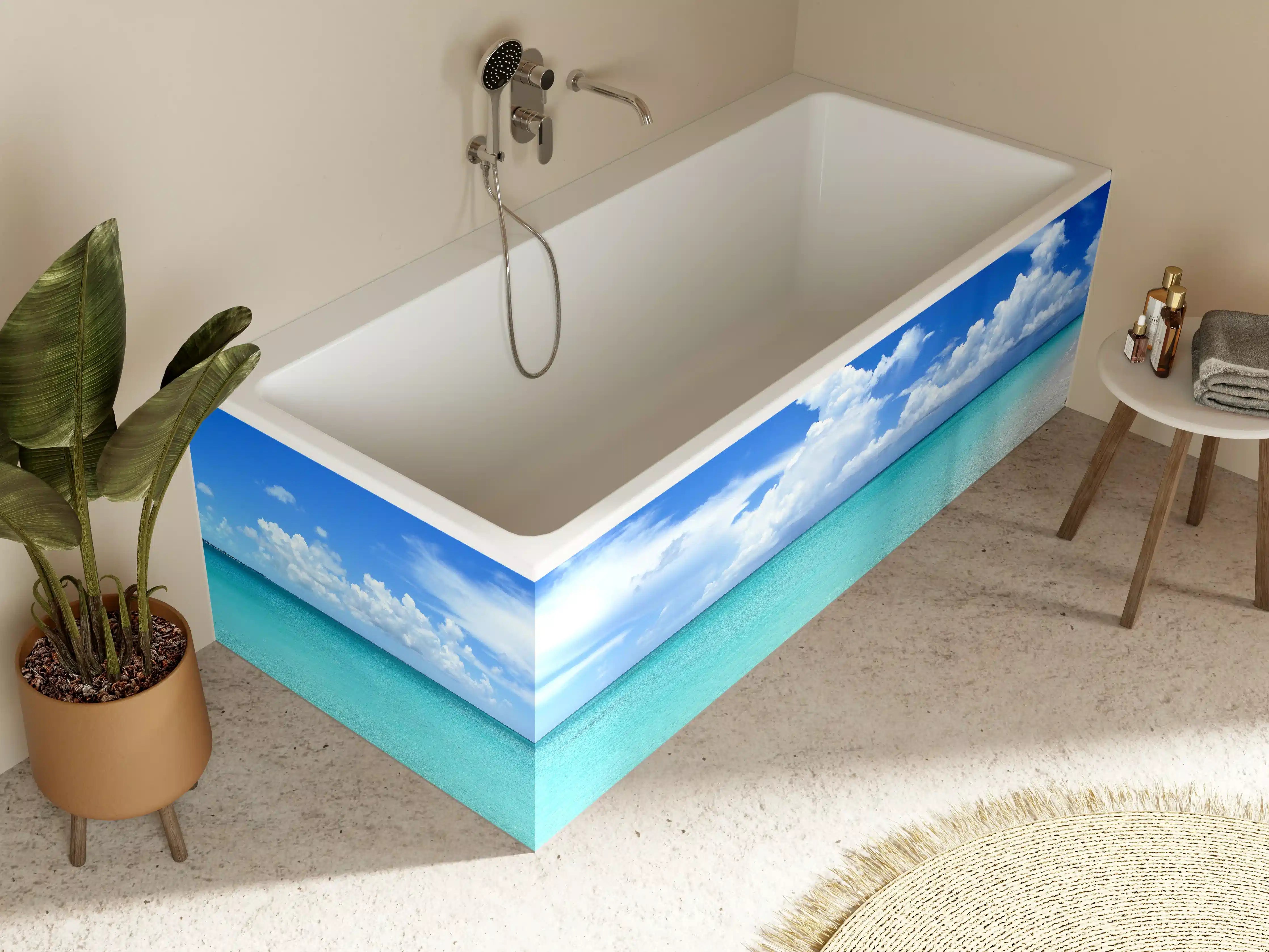 Badewannen-Rückwand - Himmel und Meer mit Wolken und Blau