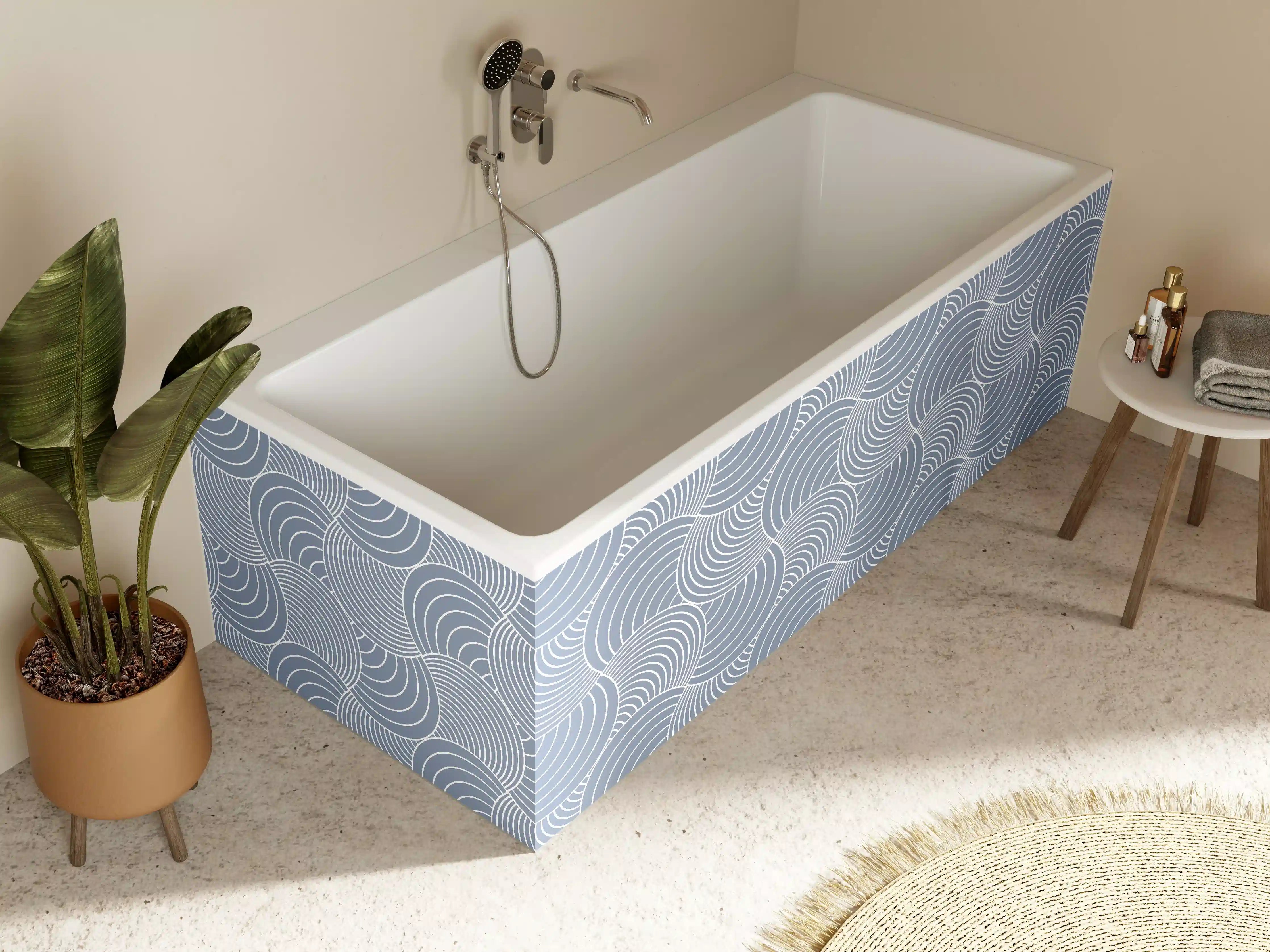 Badewannen-Rückwand - Himmelblaue geometrische Musterfliese