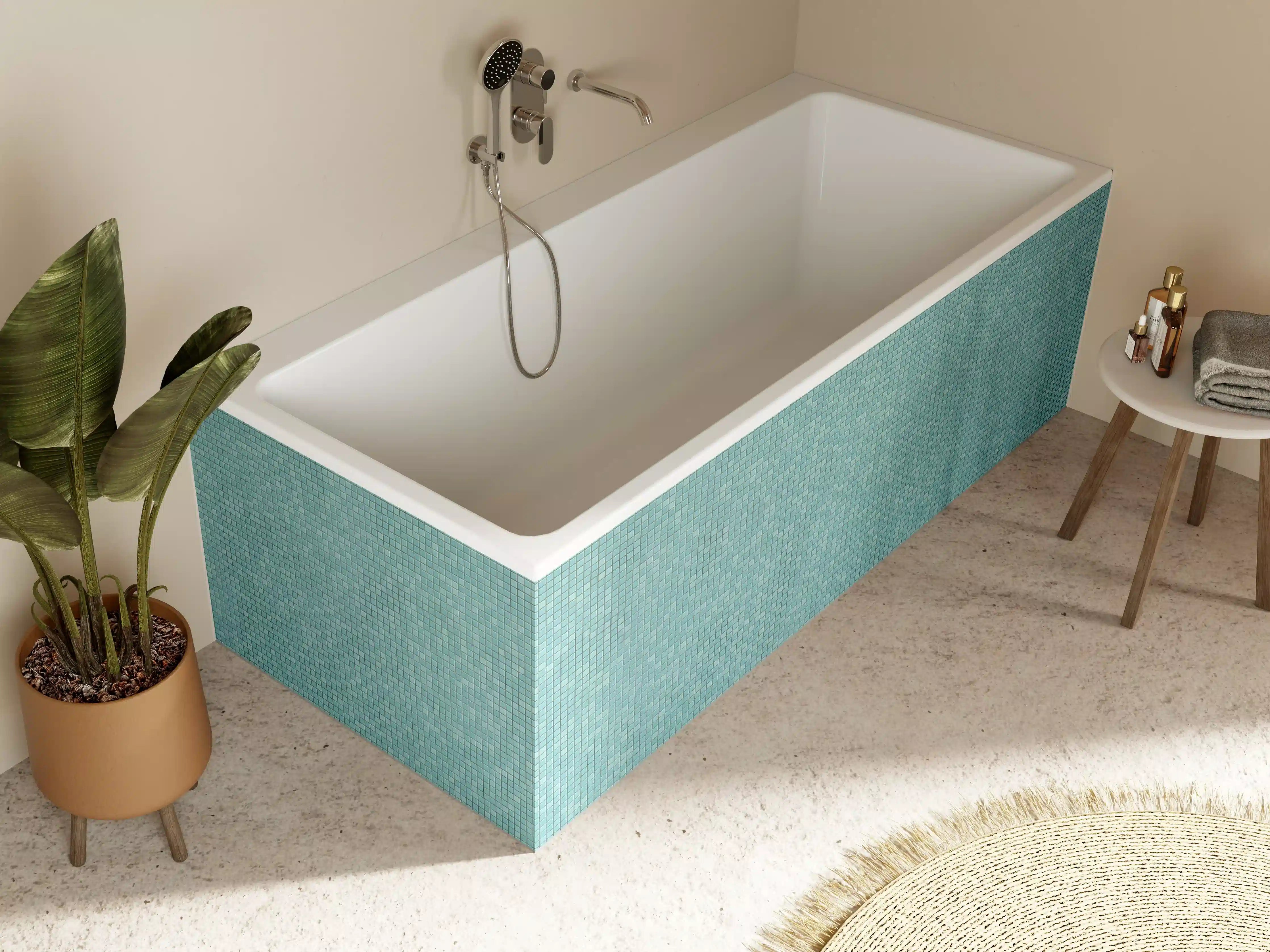 Badewannen-Rückwand - Himmelsblaue Mosaikfliese mit feiner Struktur