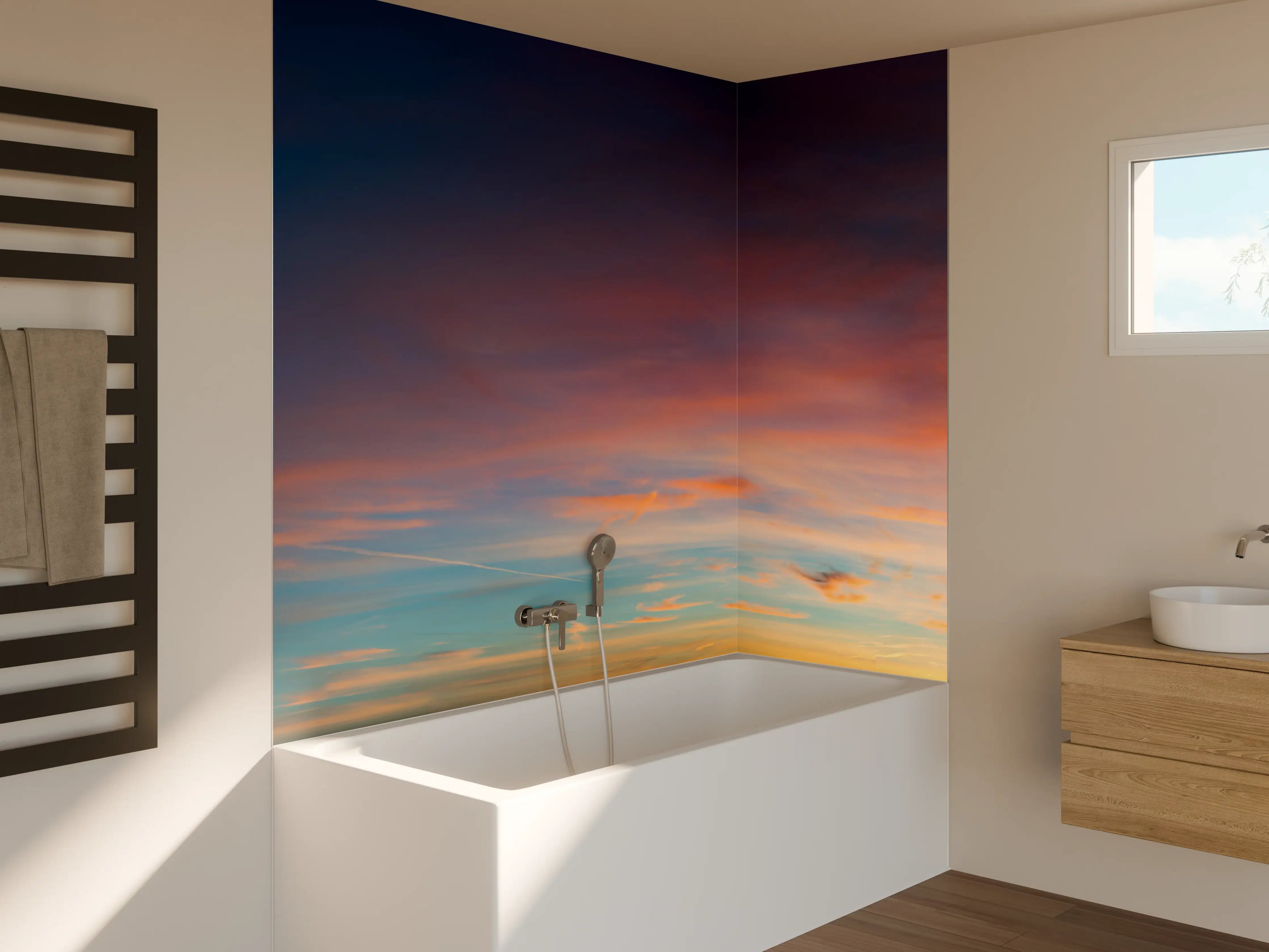 Badewannen-Rückwand - Himmelspanorama bei Sonnenuntergang