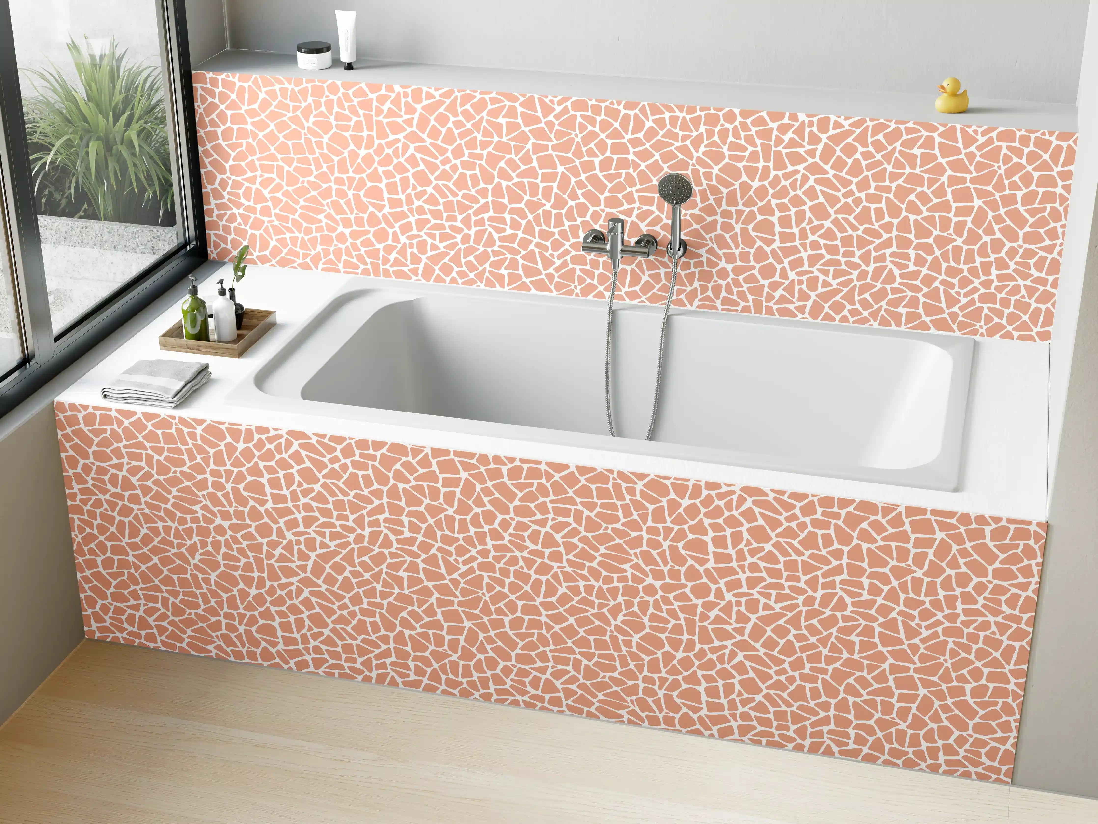 Badewannen-Rückwand - Hintergrund mit zarter, rosafarbener Mosaikstruktur