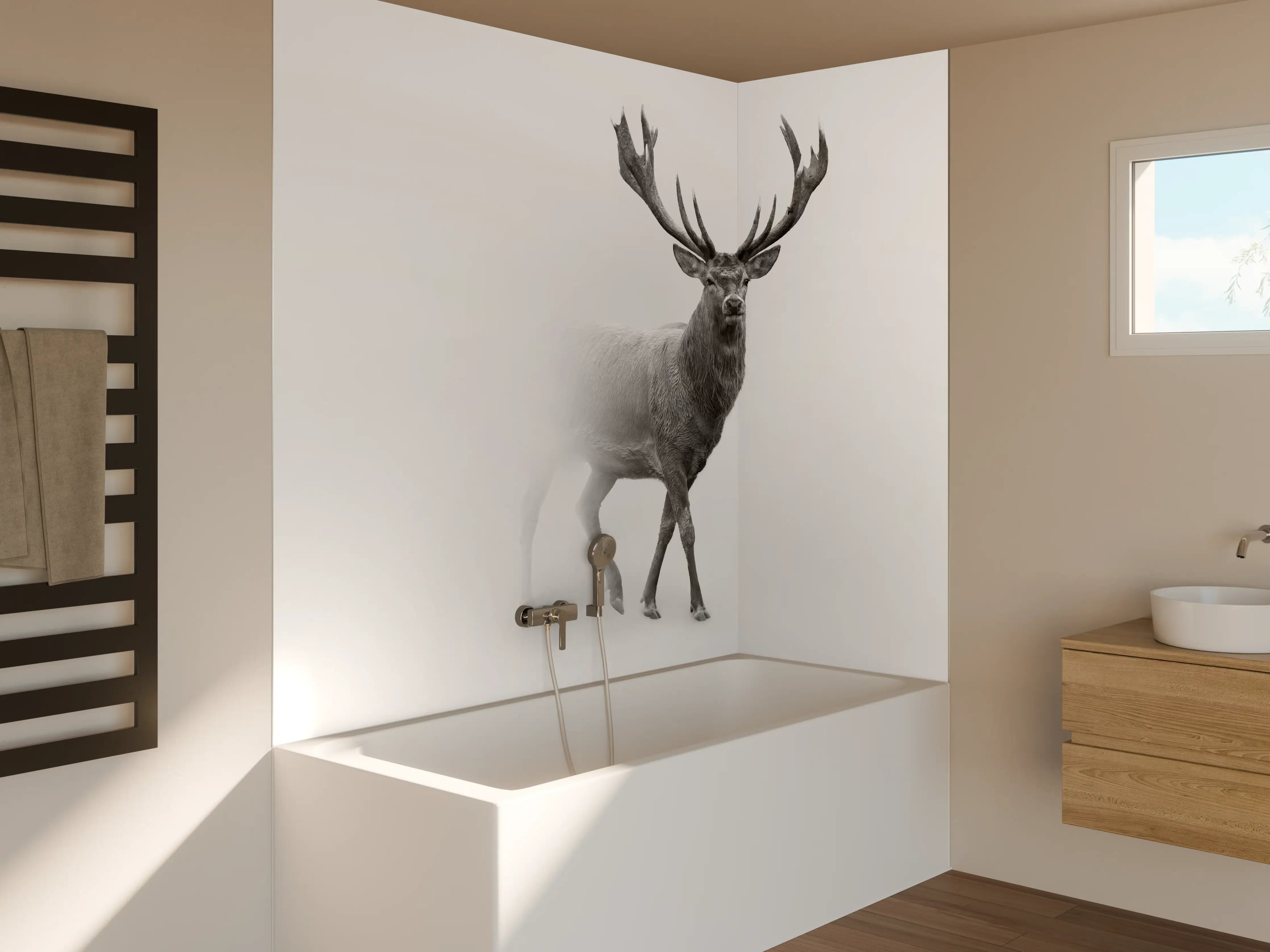 Badewannen-Rückwand - Hirsch Graustufenbild