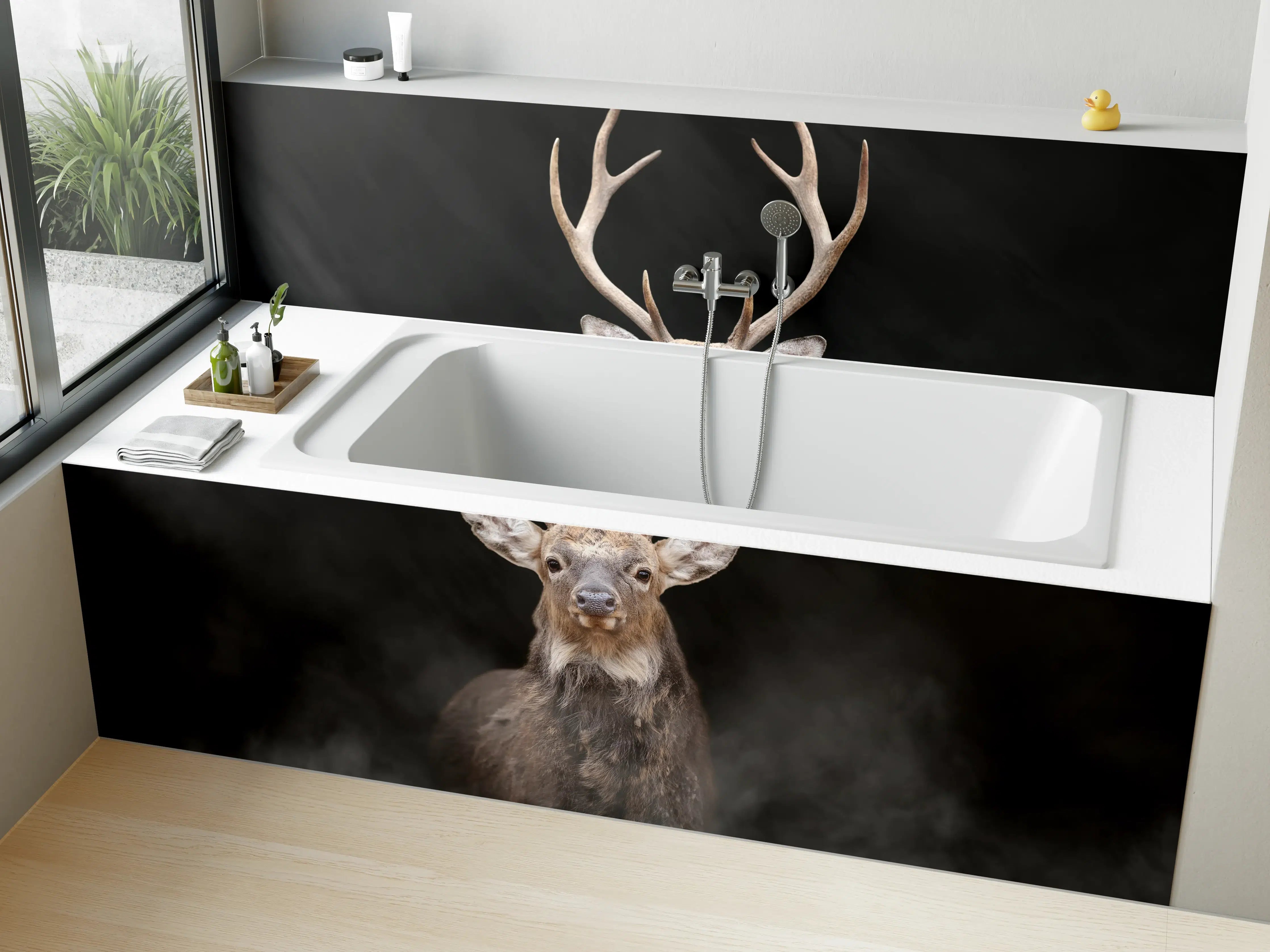 Badewannen-Rückwand - Hirsch frontal im Nebel