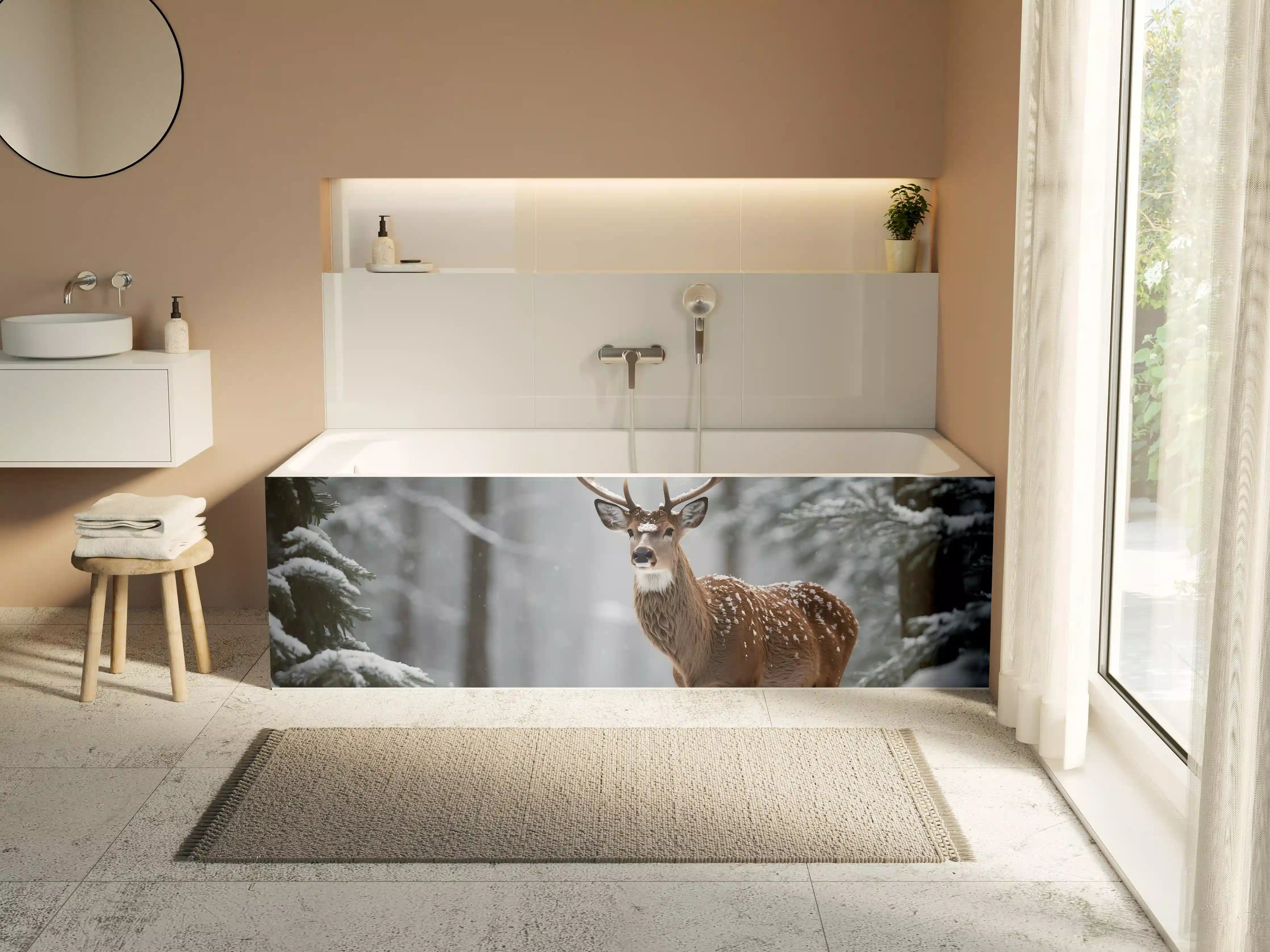 Badewannen-Rückwand - Hirsch im verschneiten Wald