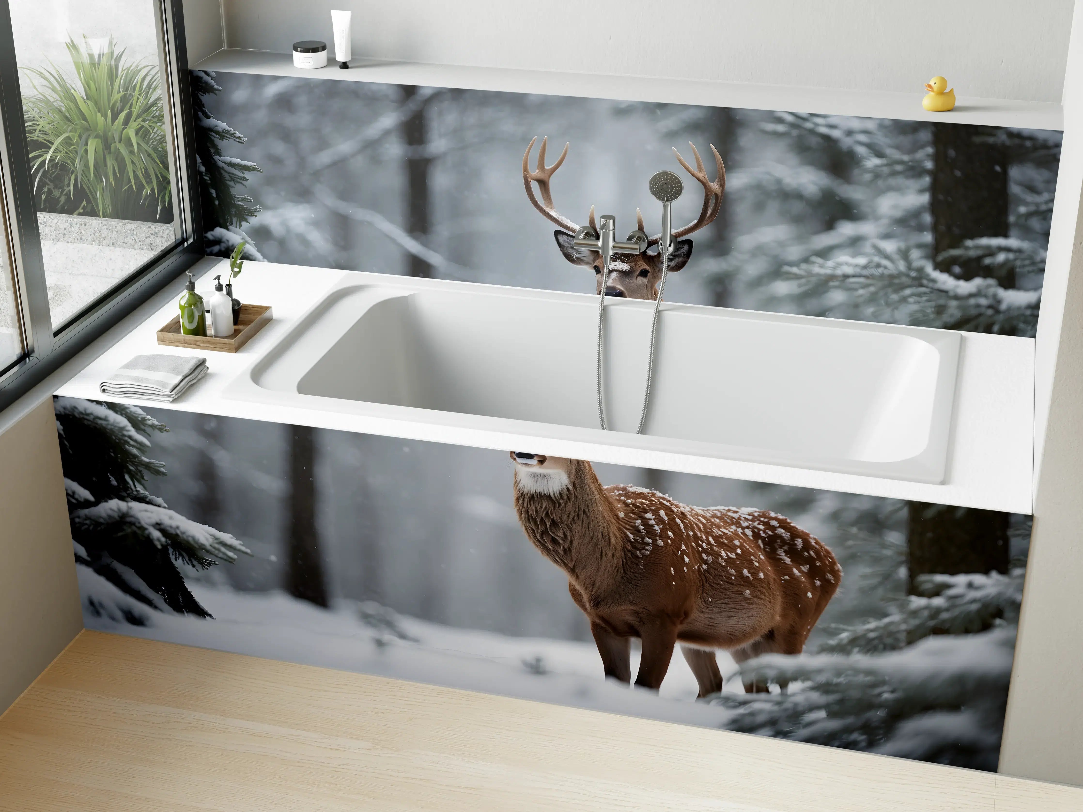 Badewannen-Rückwand - Hirsch im verschneiten Wald