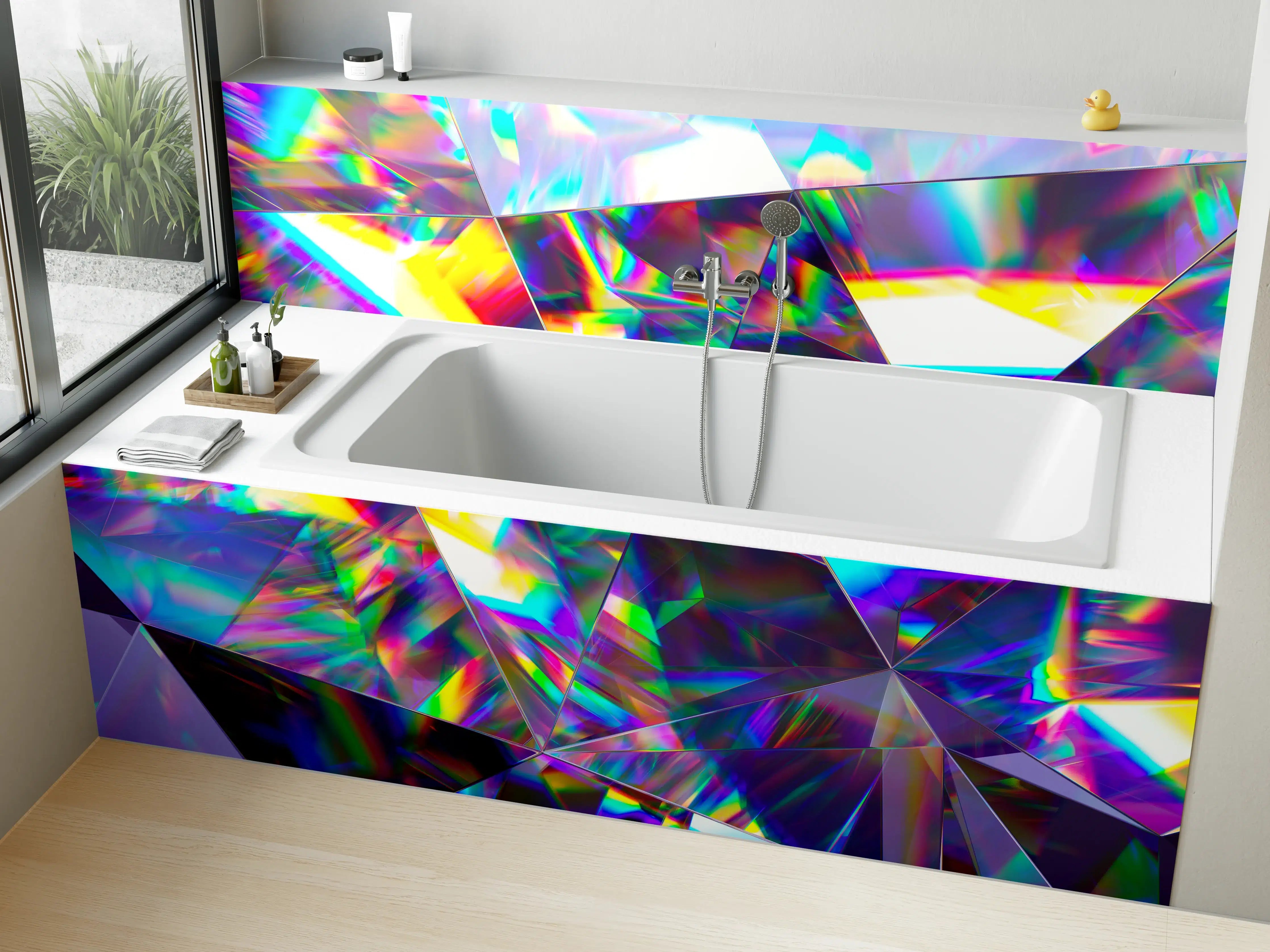 Badewannen-Rückwand - Holografisches Prisma in Regenbogenfarben