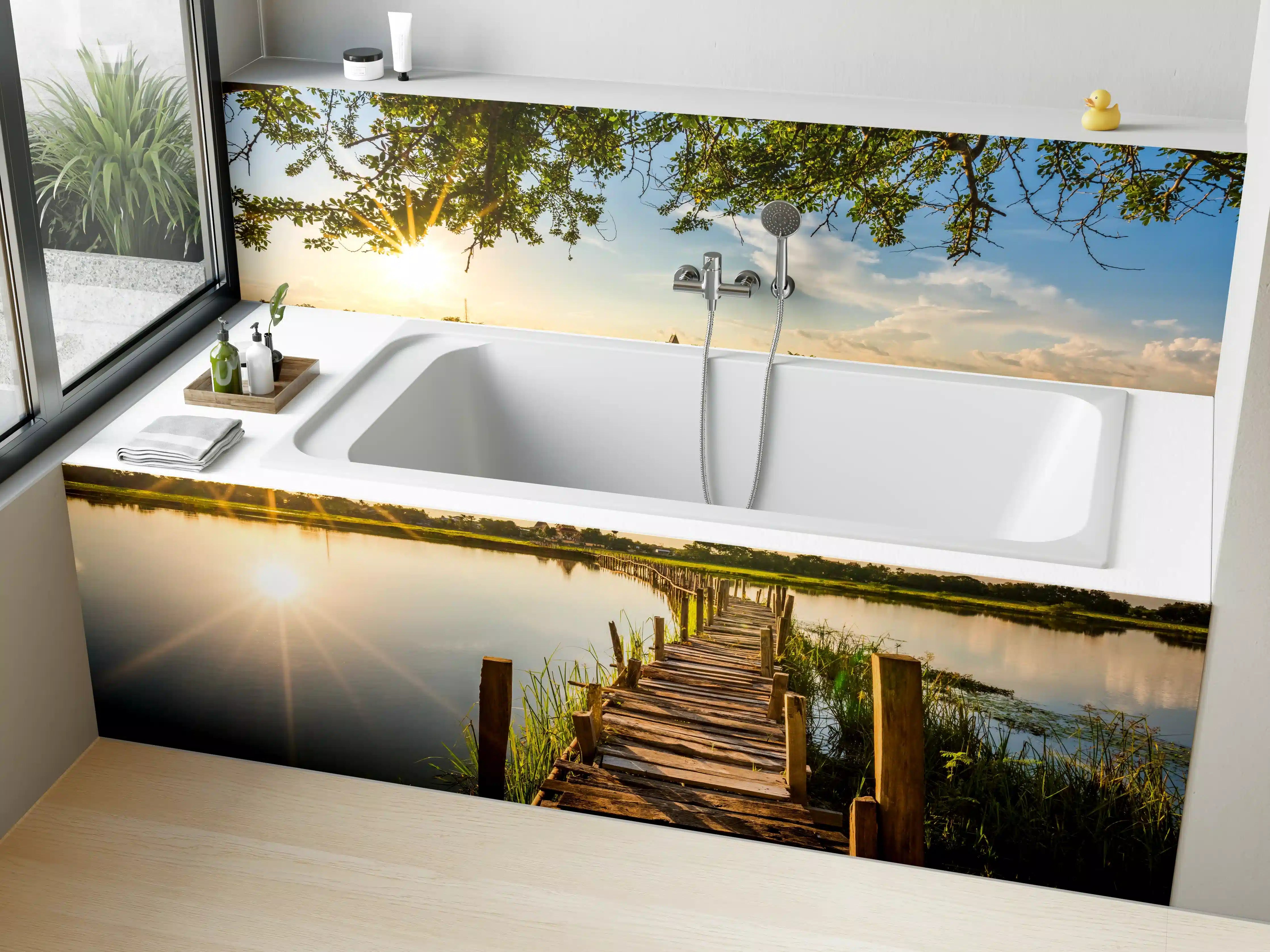 Badewannen-Rückwand - Holzbrücke am See - Thailand