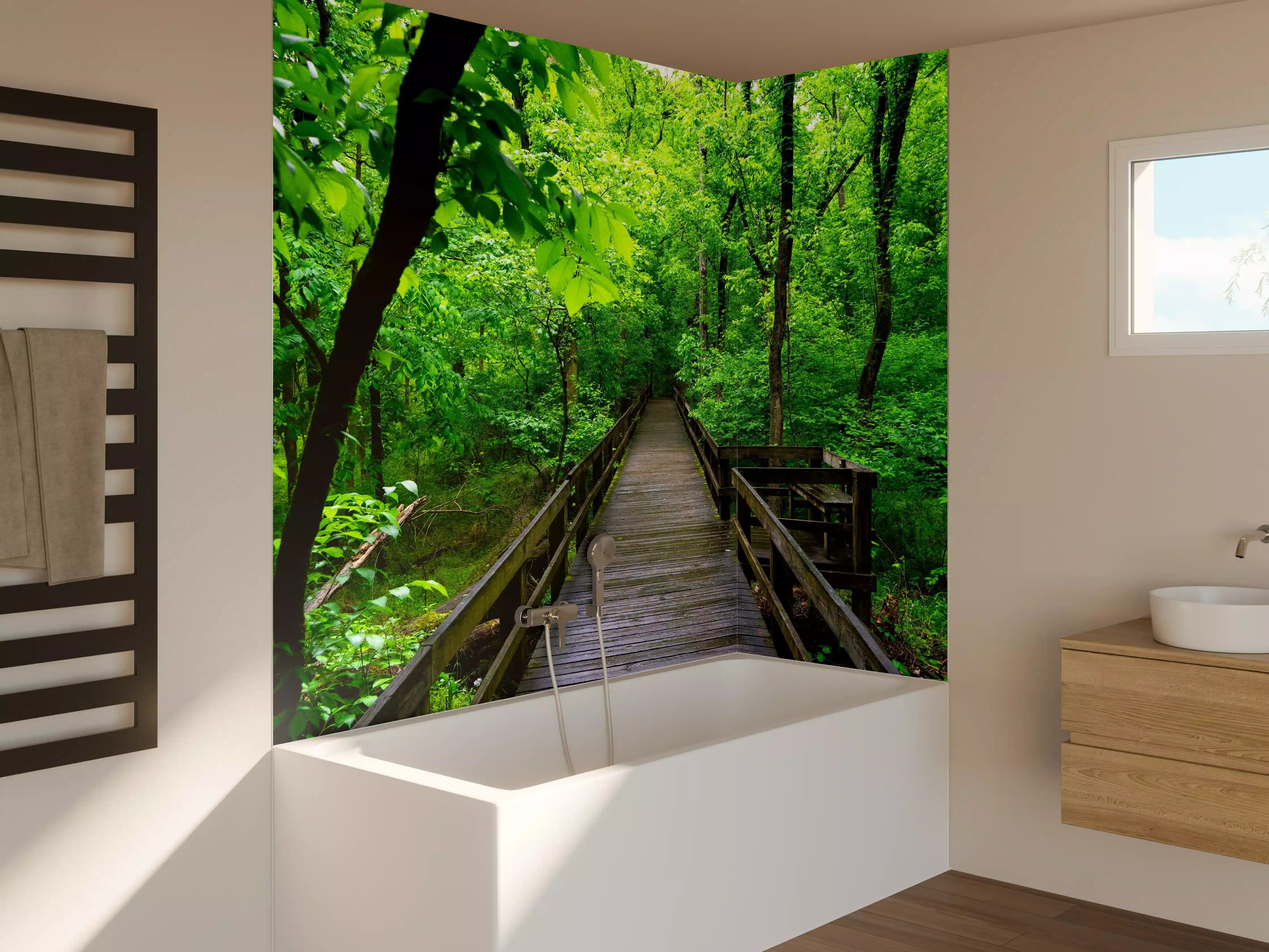 Badewannen-Rückwand - Holzbrücke im Wald - Congaree Nationalpark