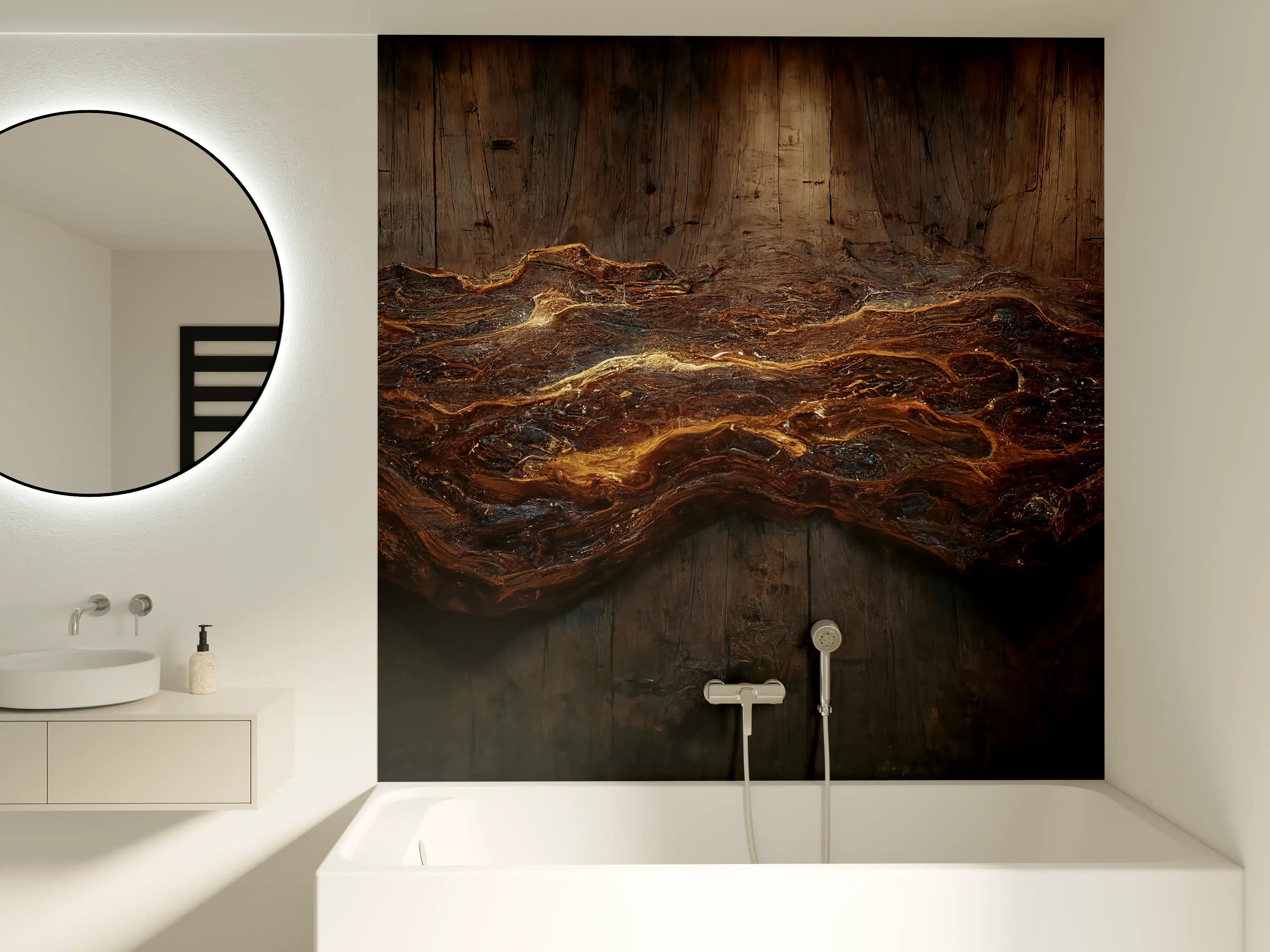 Badewannen-Rückwand - Holzplatte mit blauem Epoxid