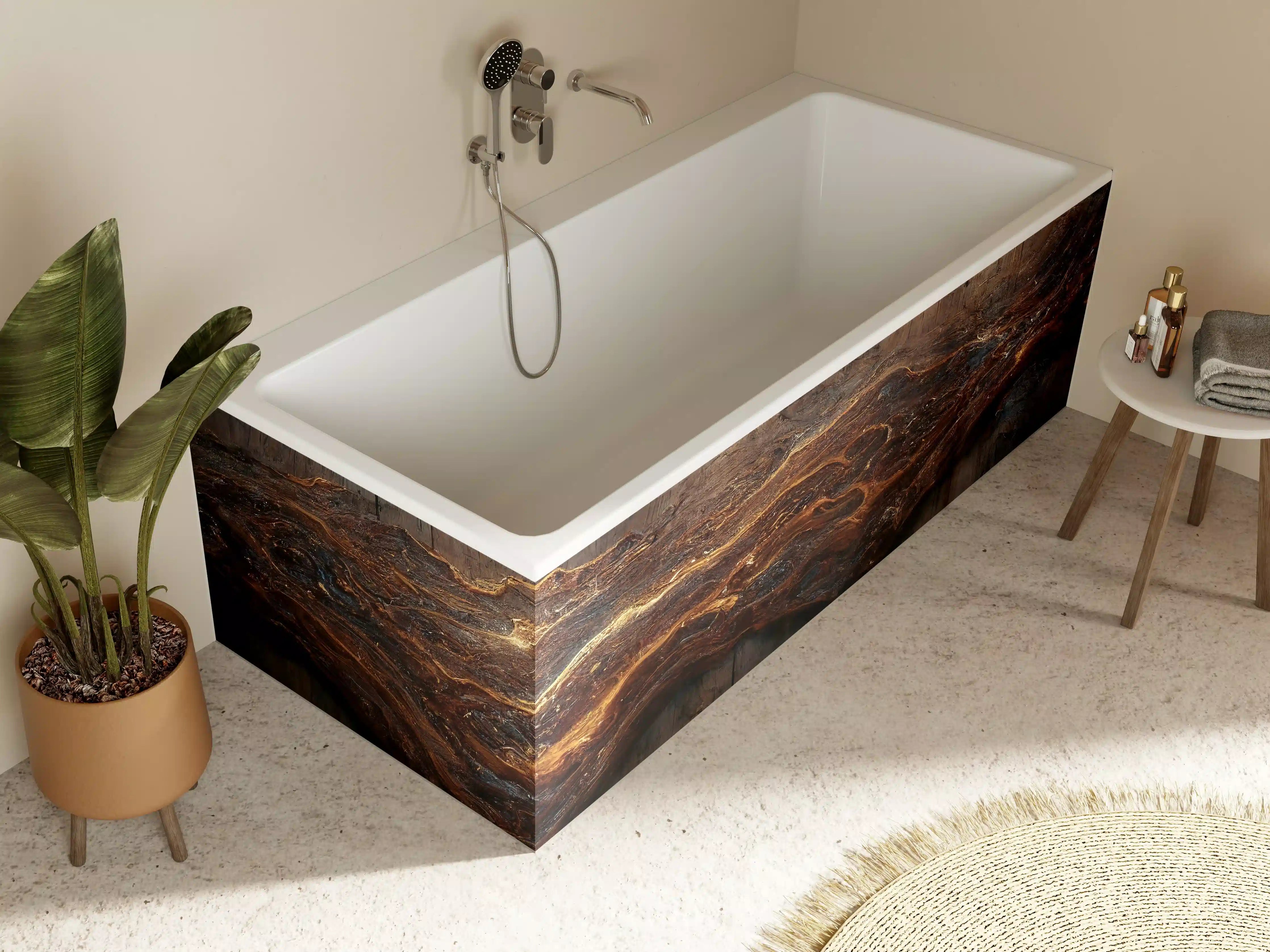 Badewannen-Rückwand - Holzplatte mit blauem Epoxid