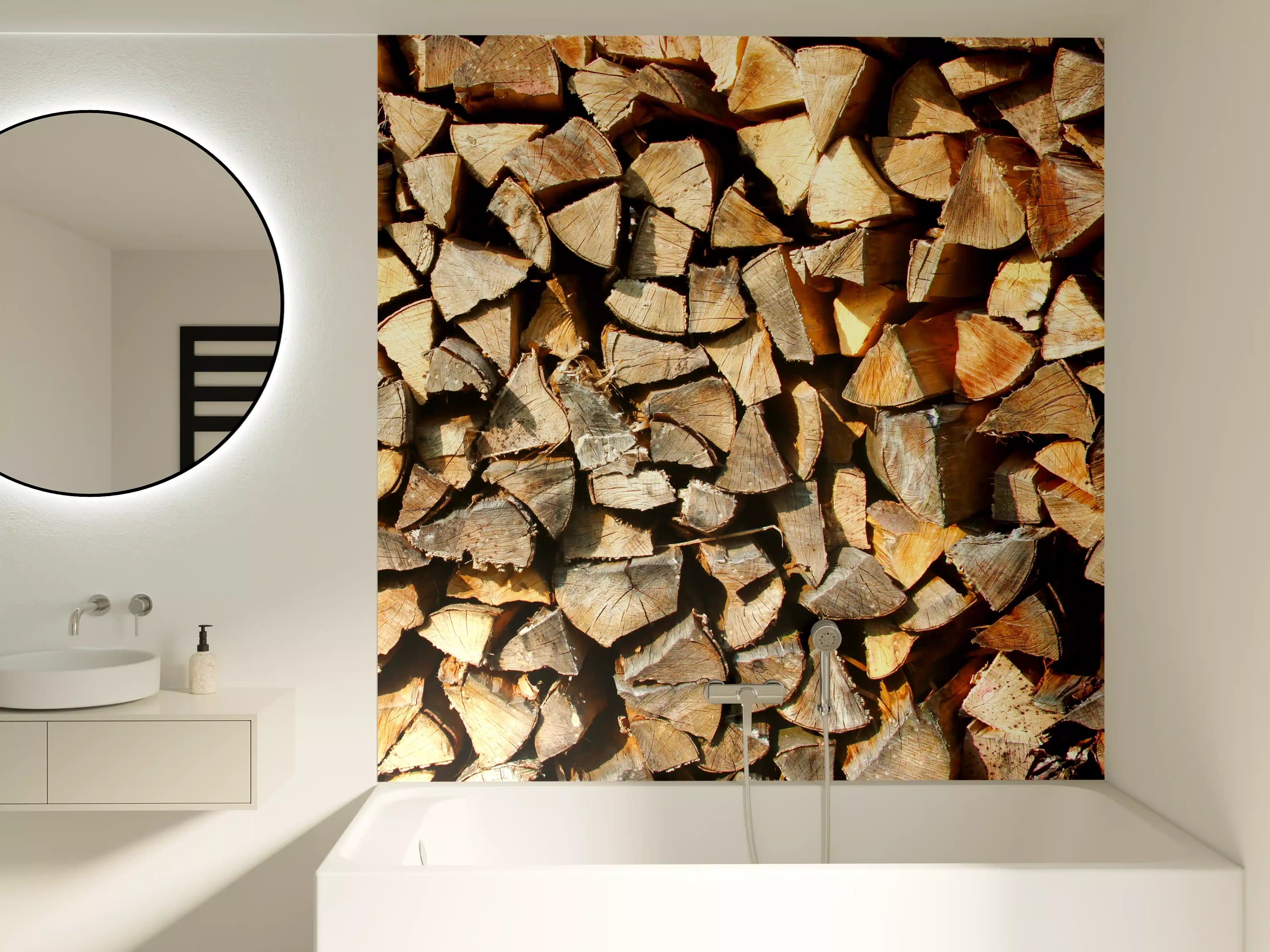 Badewannen-Rückwand - Holzstämme