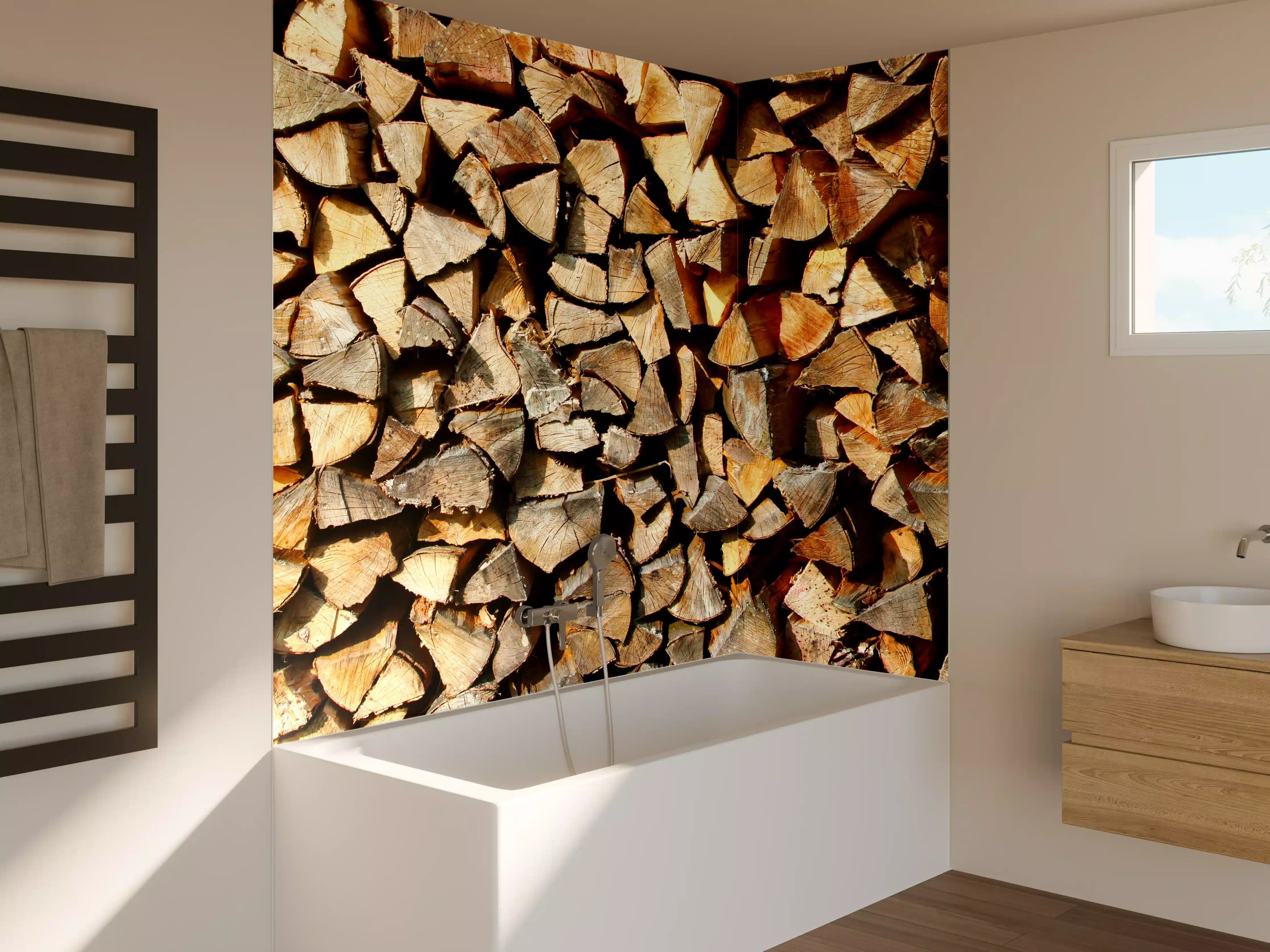 Badewannen-Rückwand - Holzstämme