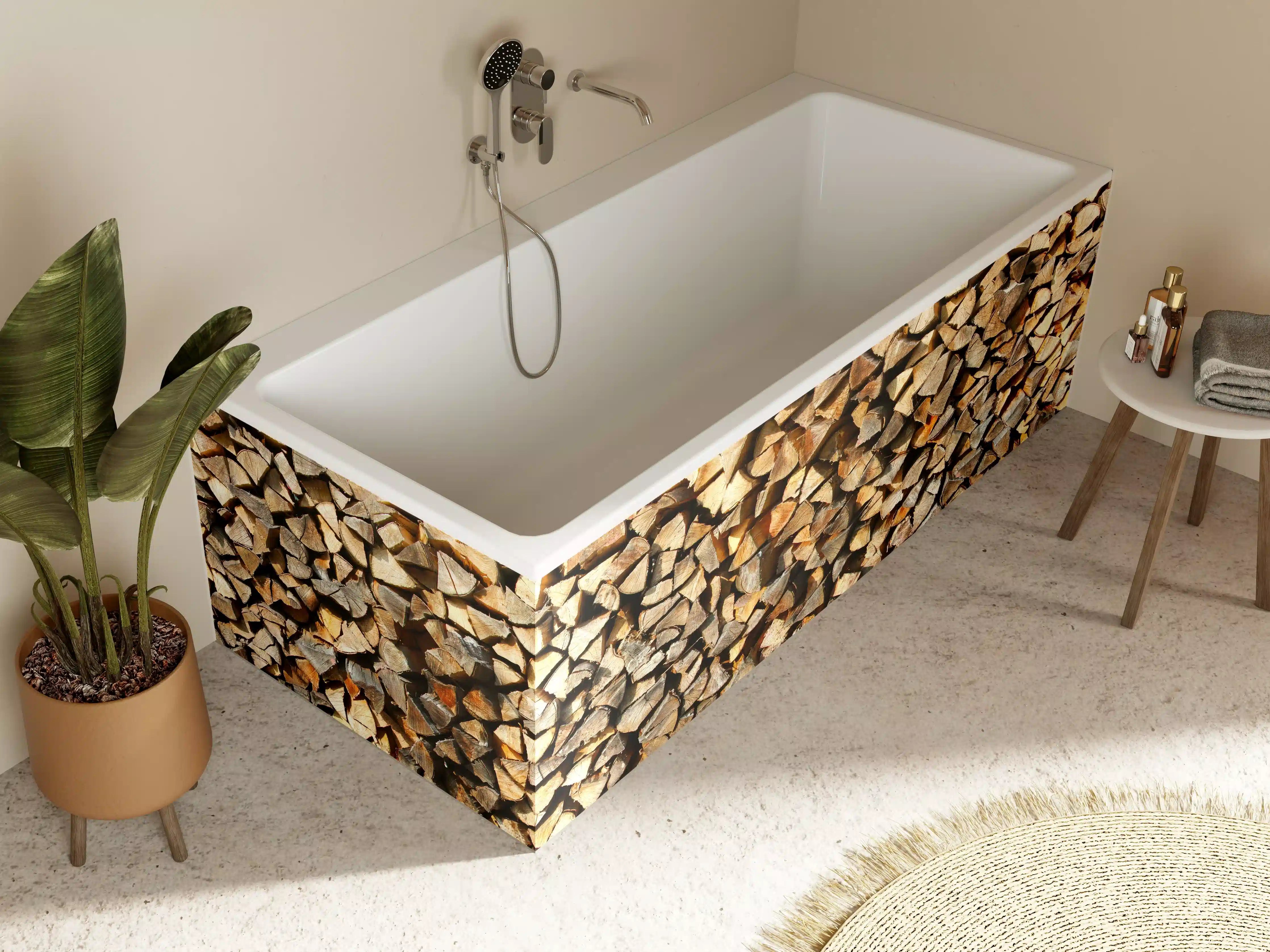 Badewannen-Rückwand - Holzstämme
