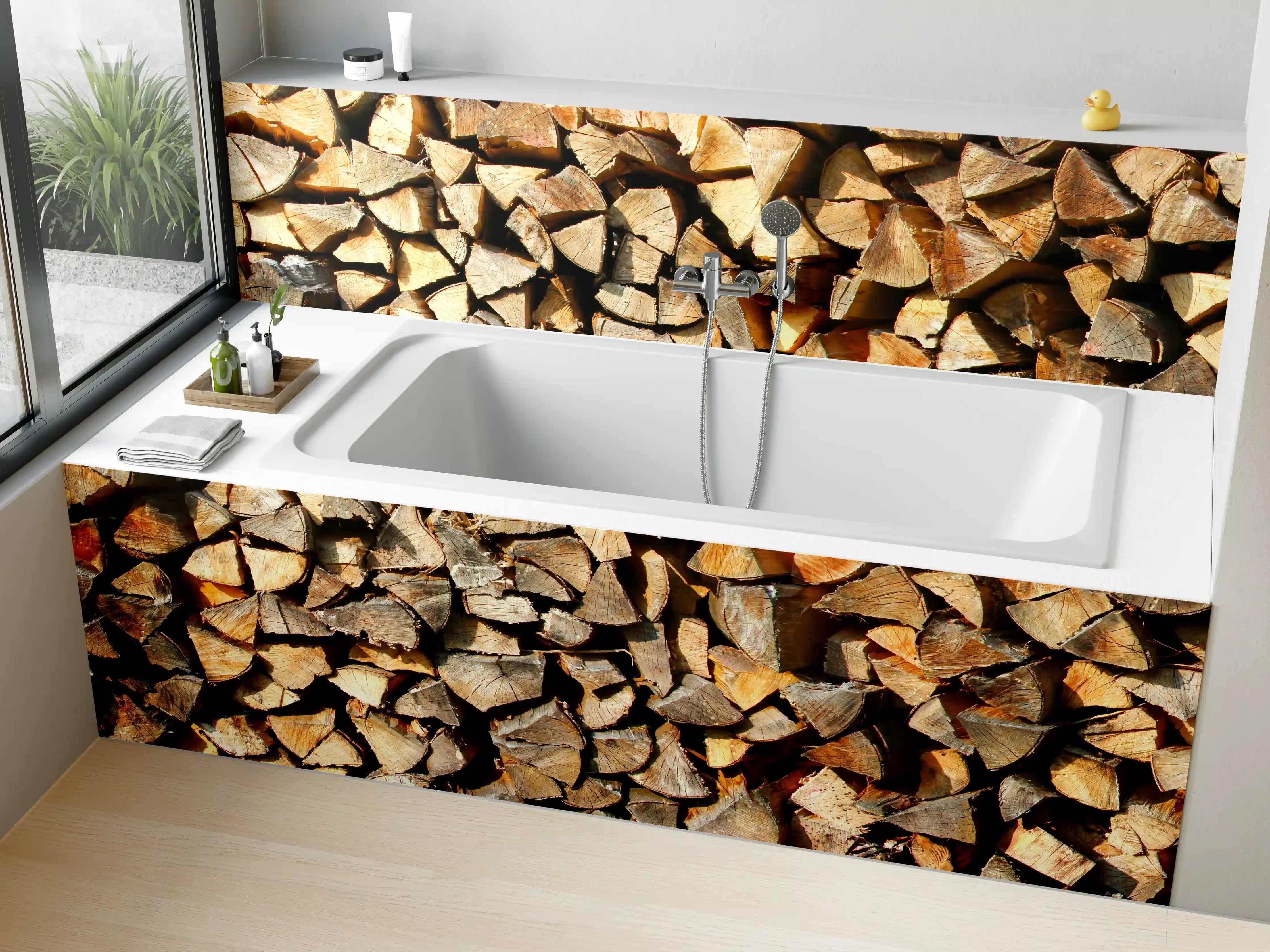 Badewannen-Rückwand - Holzstämme