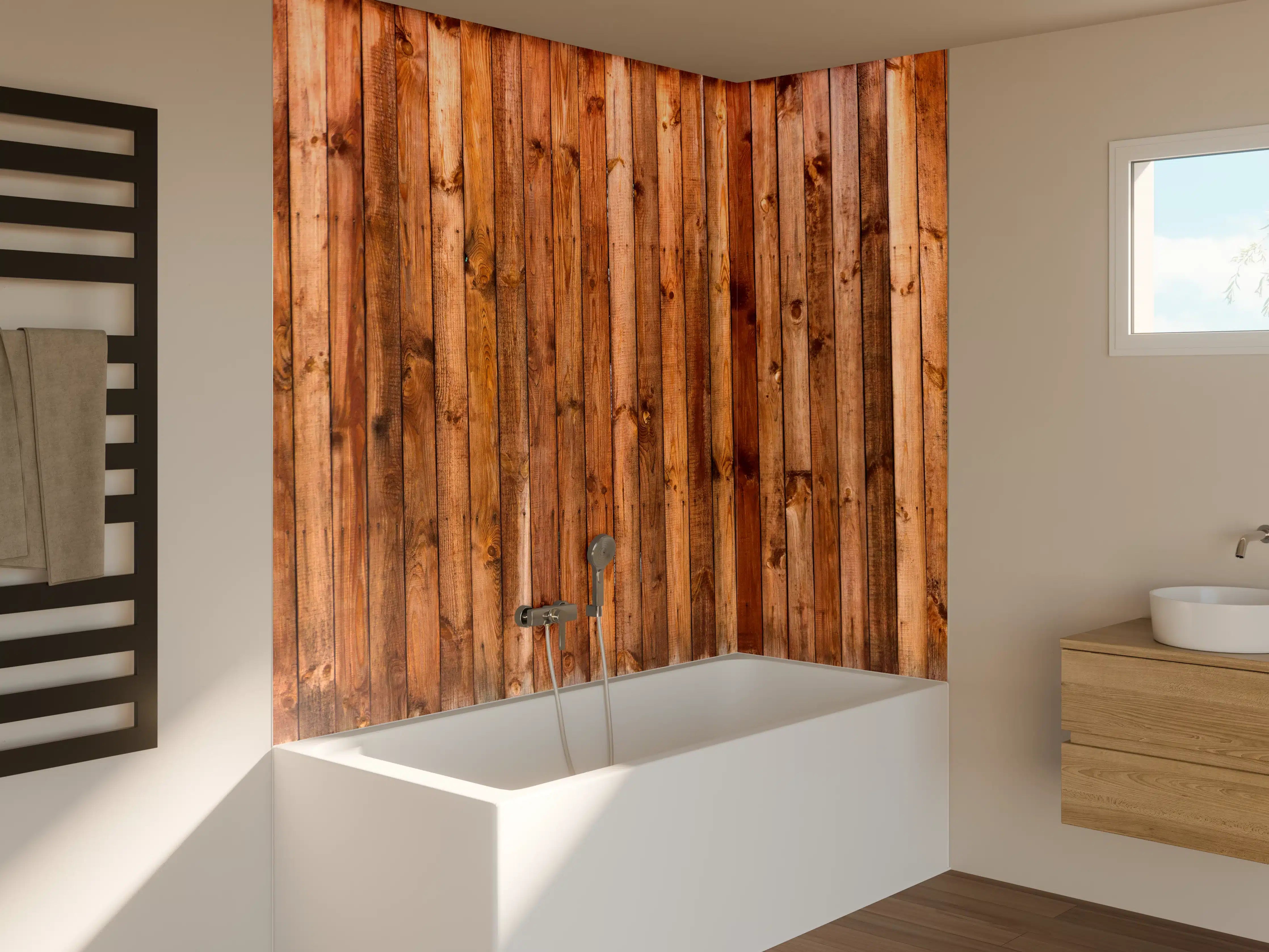 Badewannen-Rückwand - Holzstruktur Planken Panorama