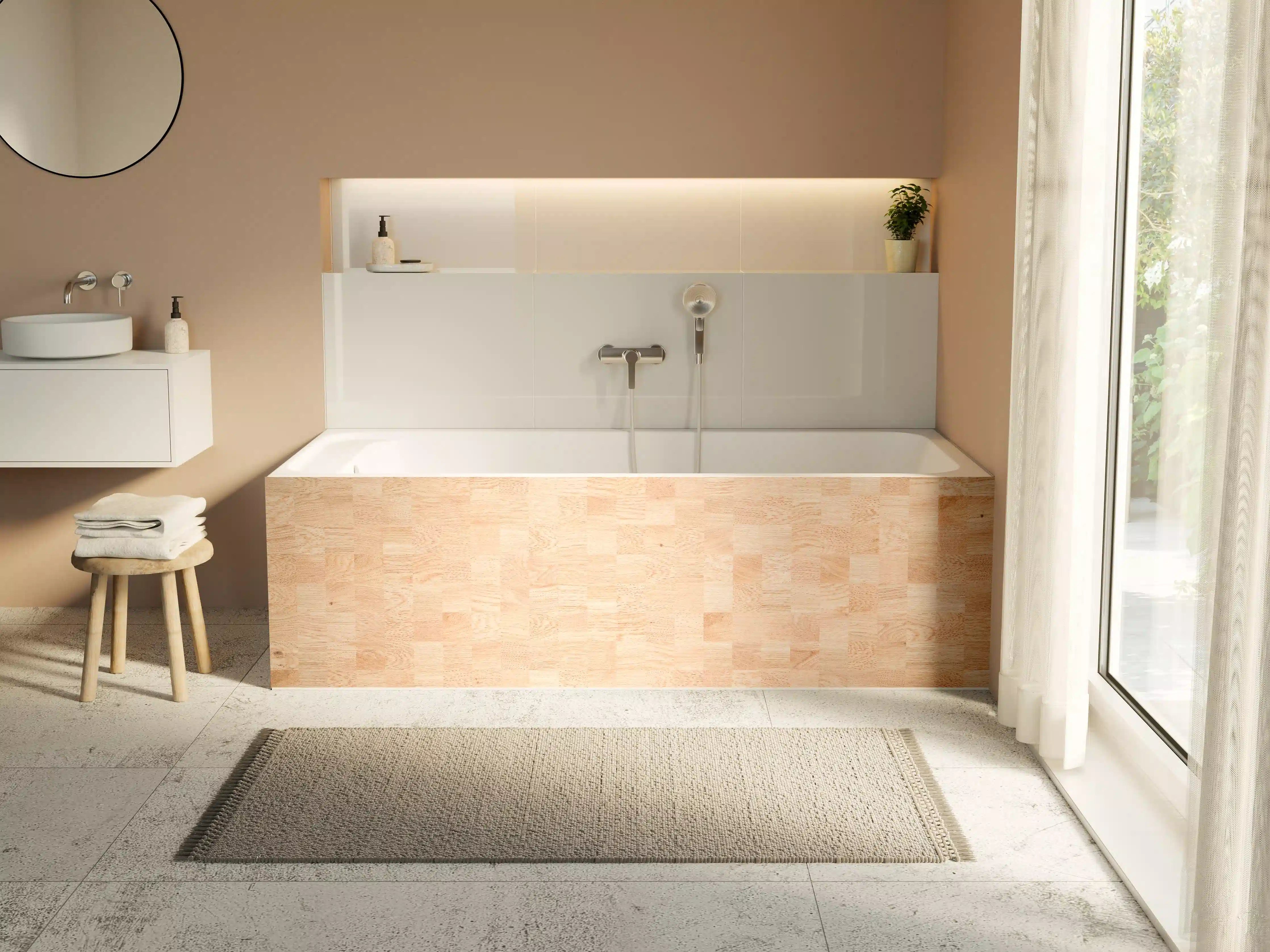 Badewannen-Rückwand - Holztextur aus Eschenholz