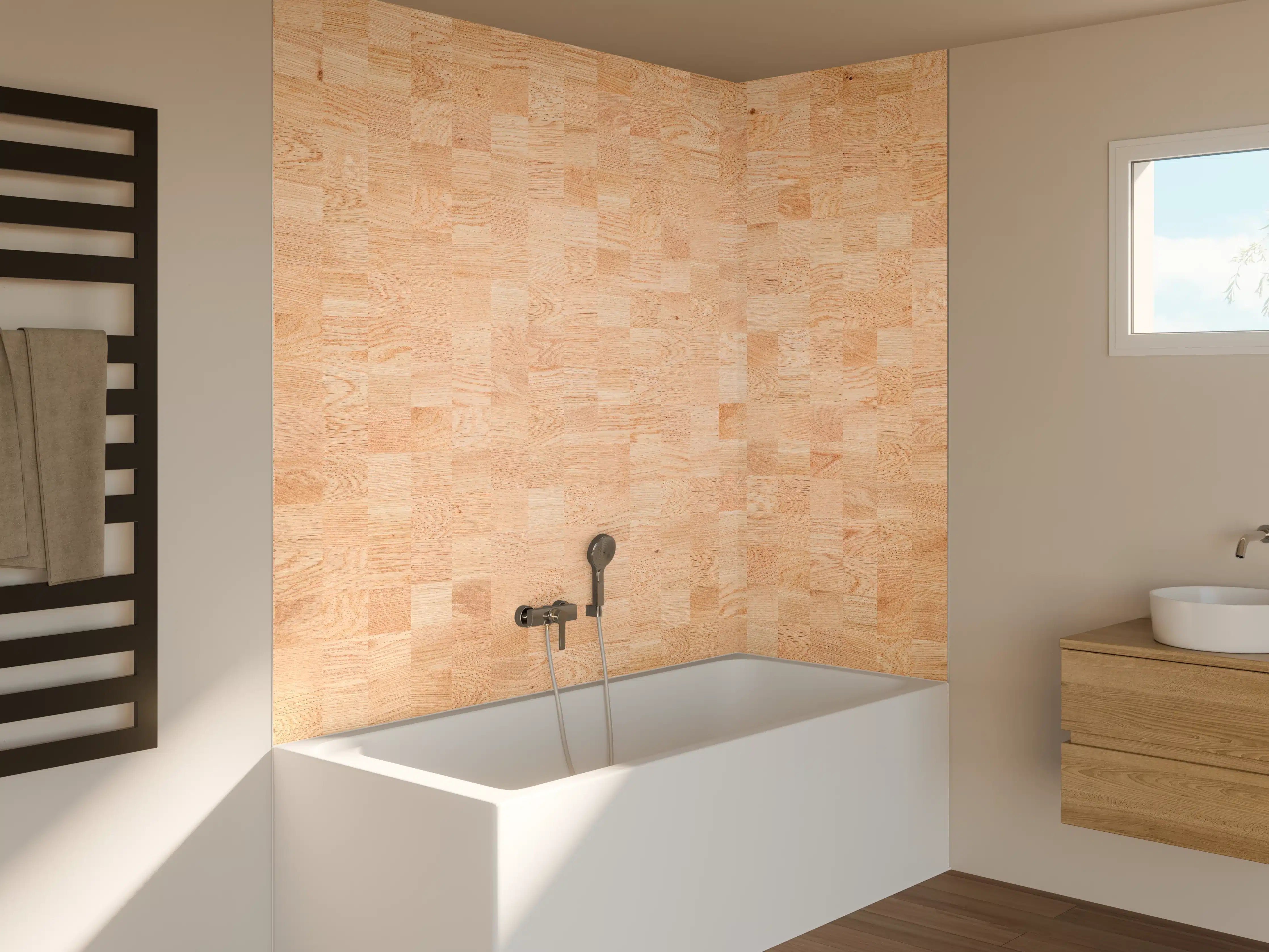 Badewannen-Rückwand - Holztextur aus Eschenholz