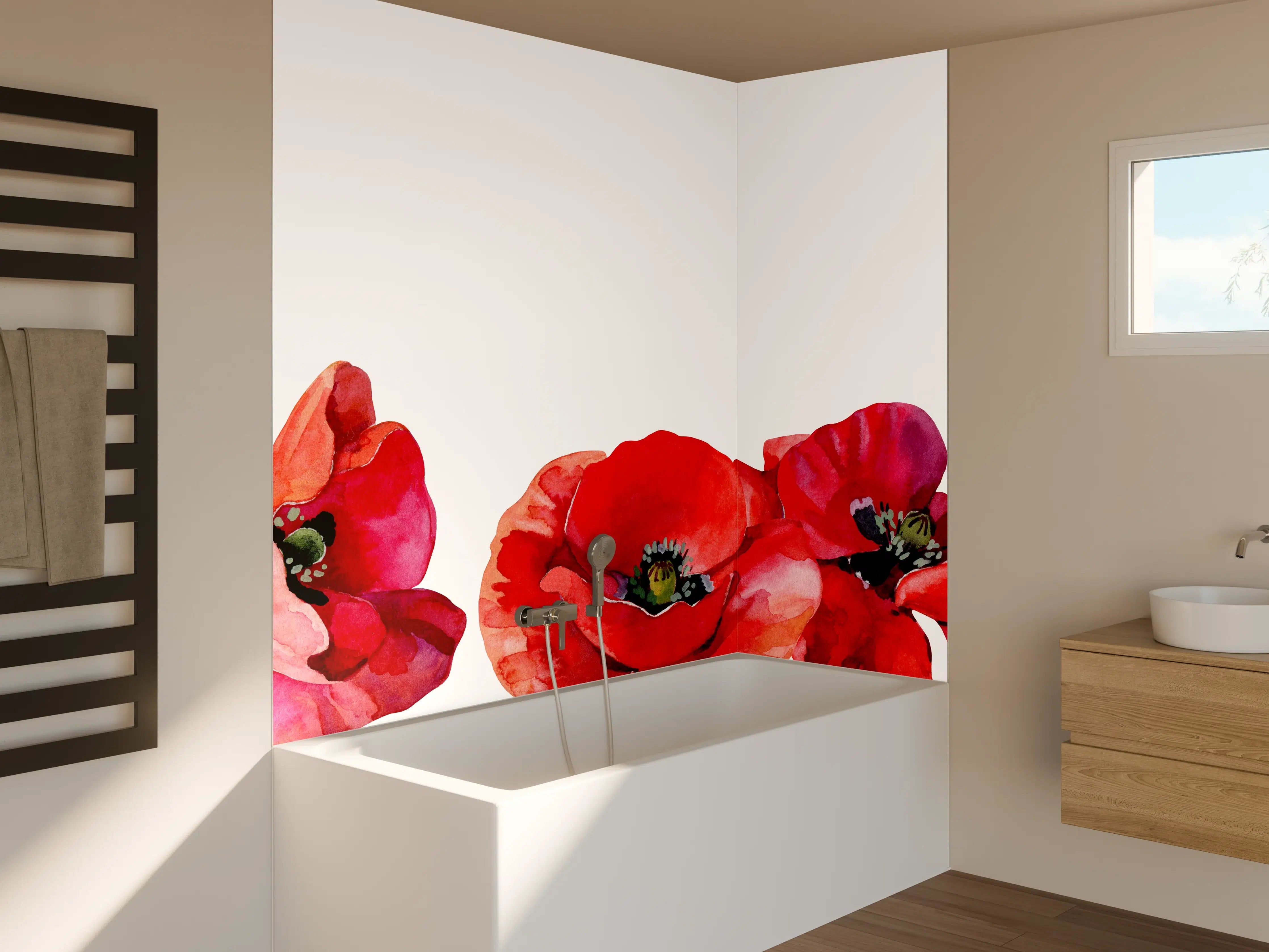 Badewannen-Rückwand - Horizontale scharlachroten Mohnblumen