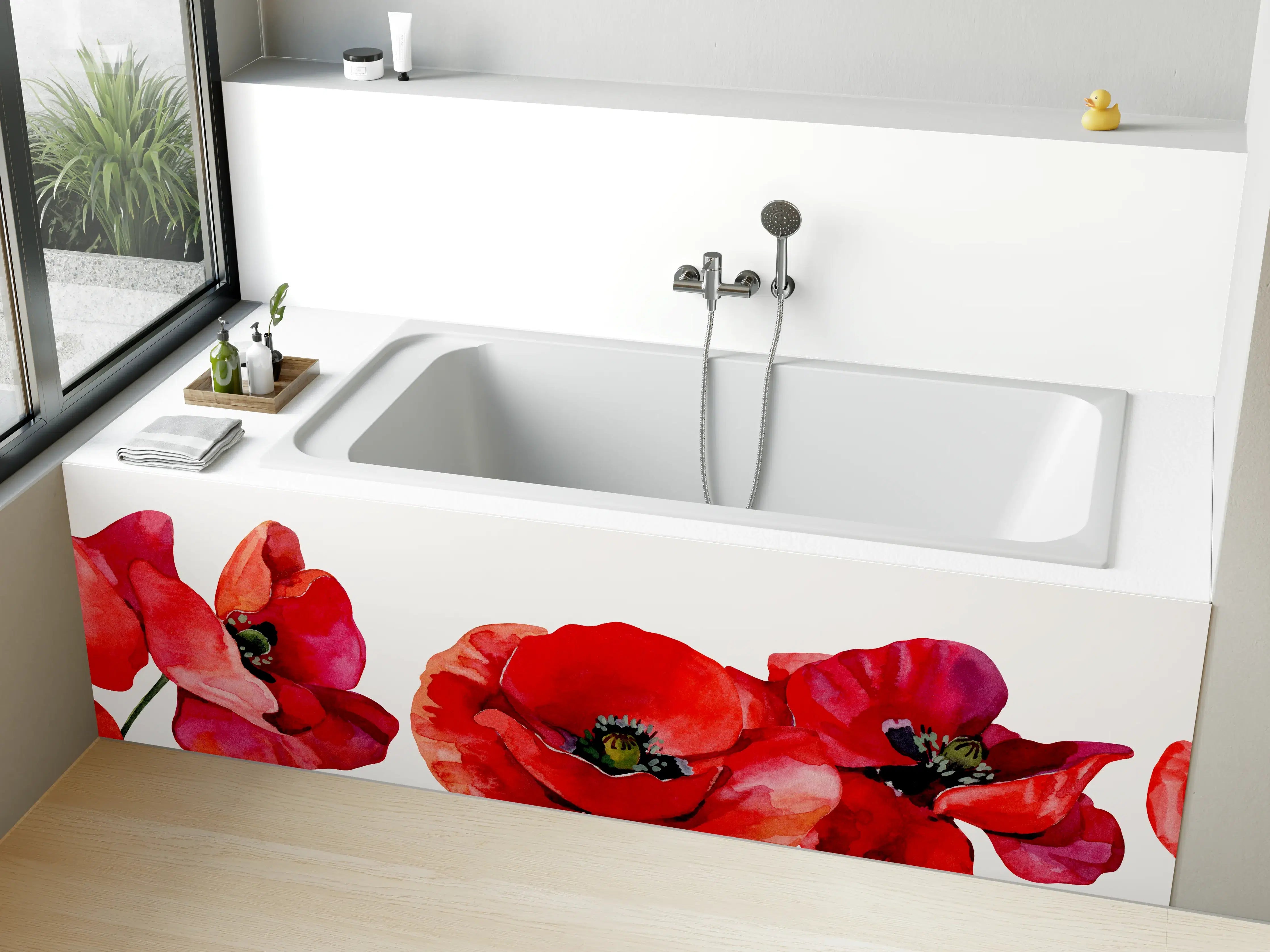 Badewannen-Rückwand - Horizontale scharlachroten Mohnblumen