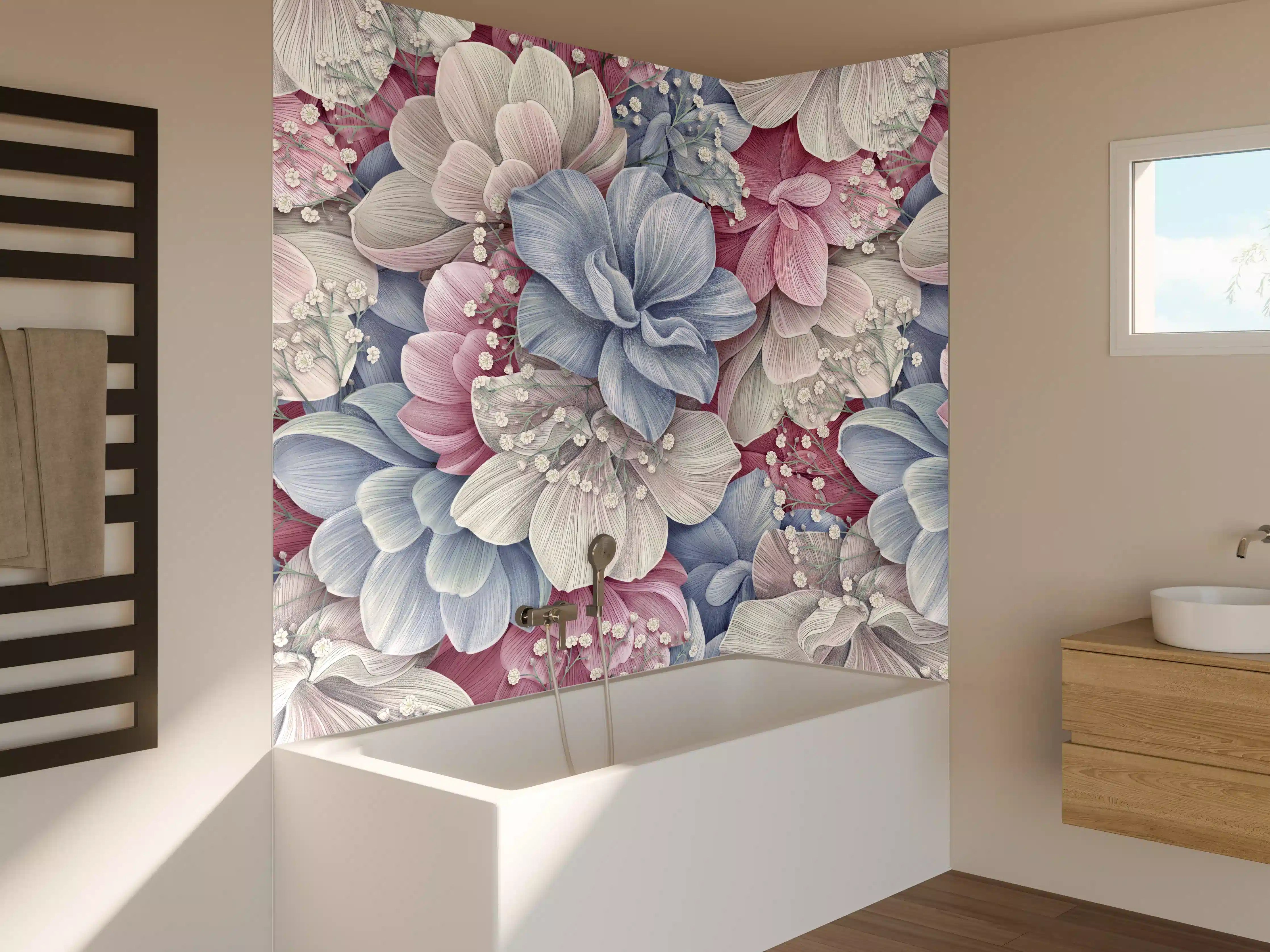 Badewannen-Rückwand - Hortensienblüten - Aquarellmalerei