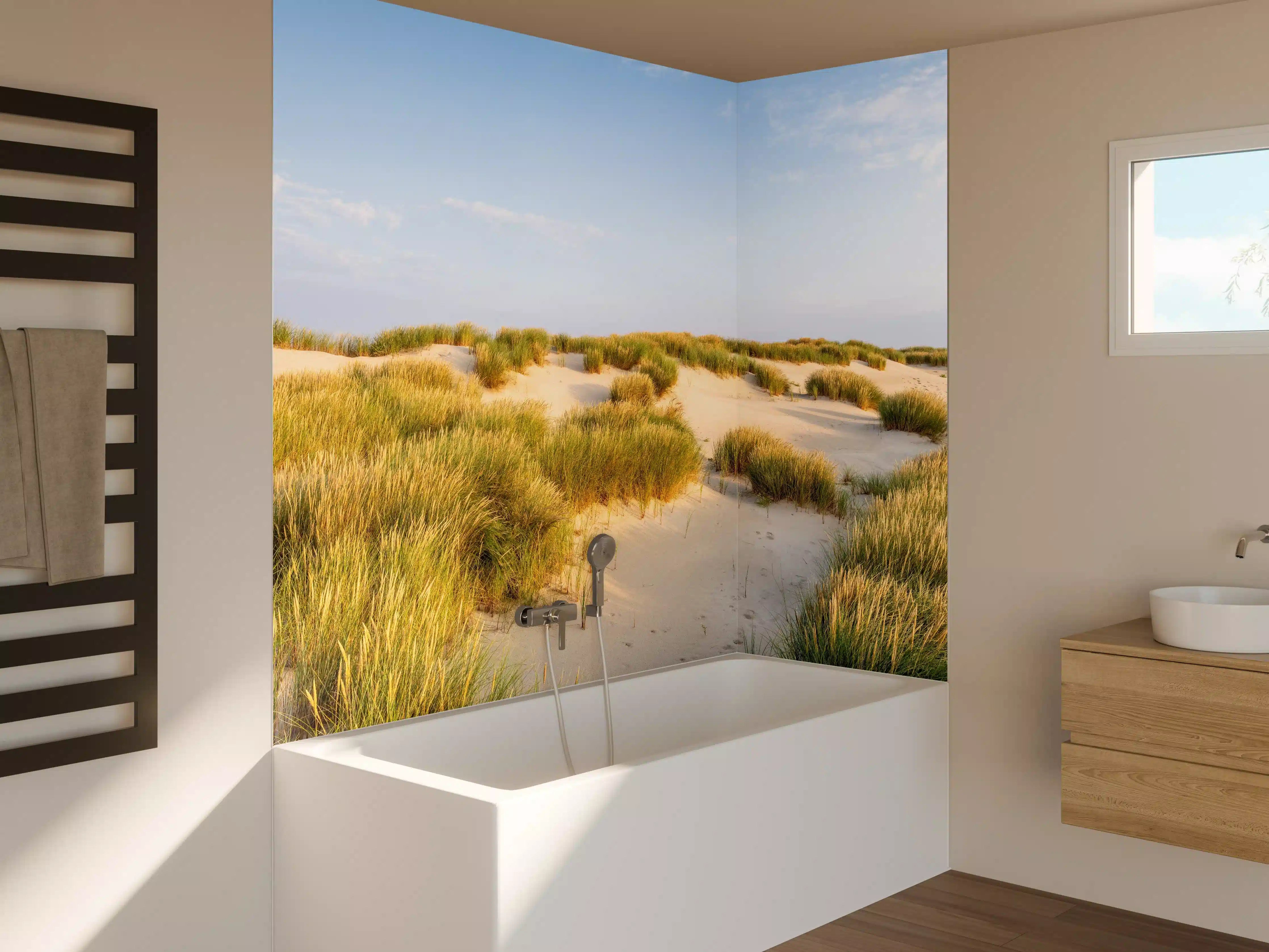 Badewannen-Rückwand - Idyllische Dünenlandschaft mit goldenem Gras