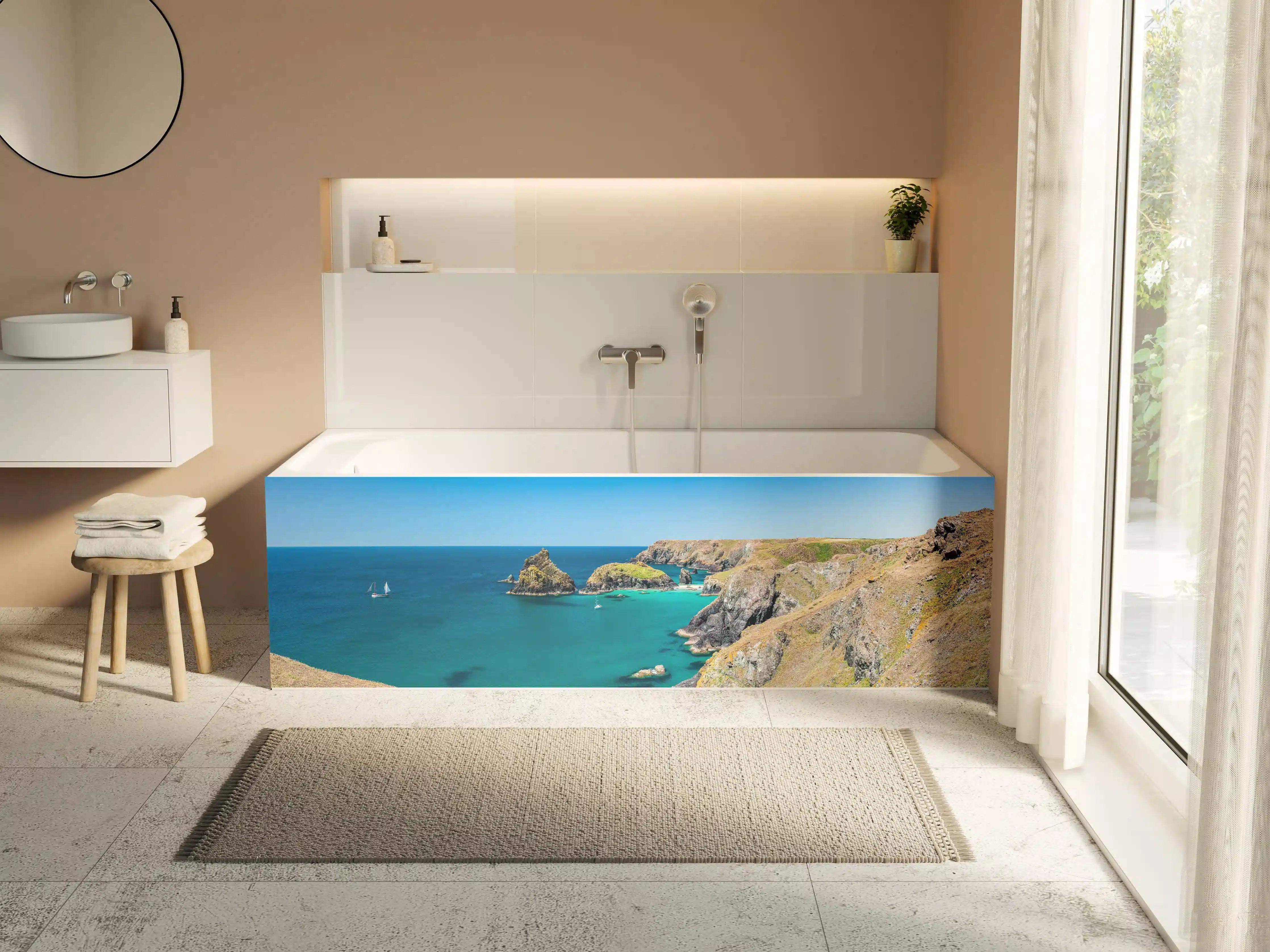 Badewannen-Rückwand - Idyllische Küstenlandschaft mit Türkisblauem Wasser